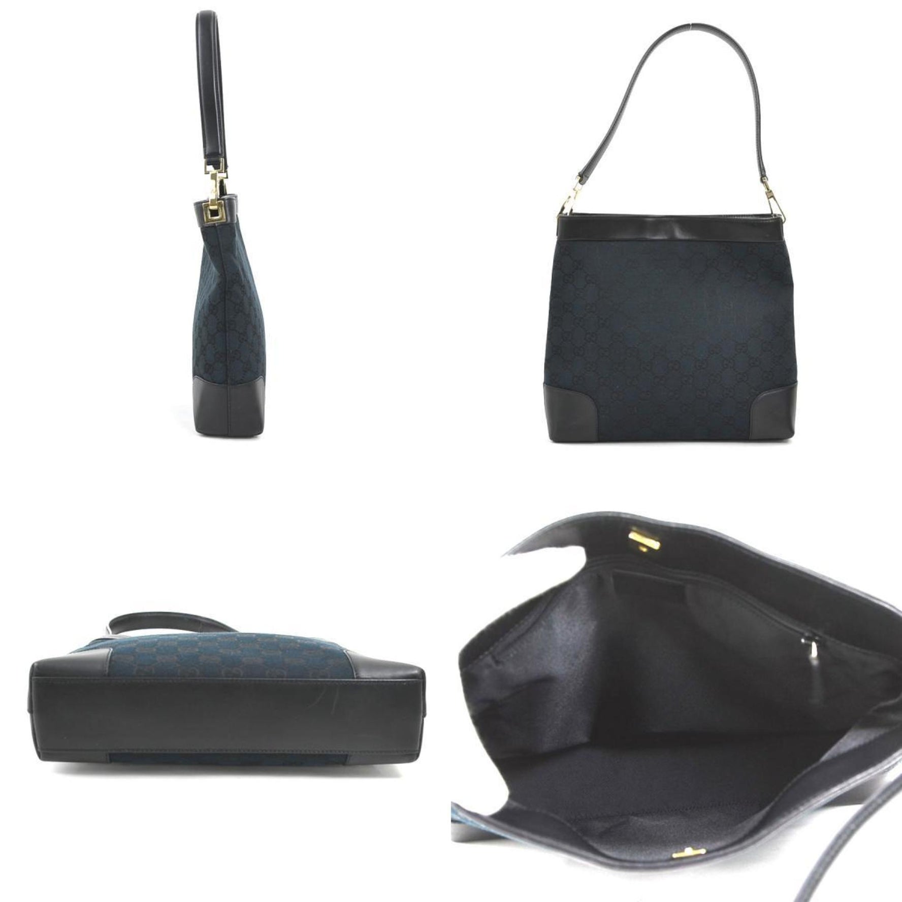 GUCCI Shoulder Bag GG Canvas Leather Silver