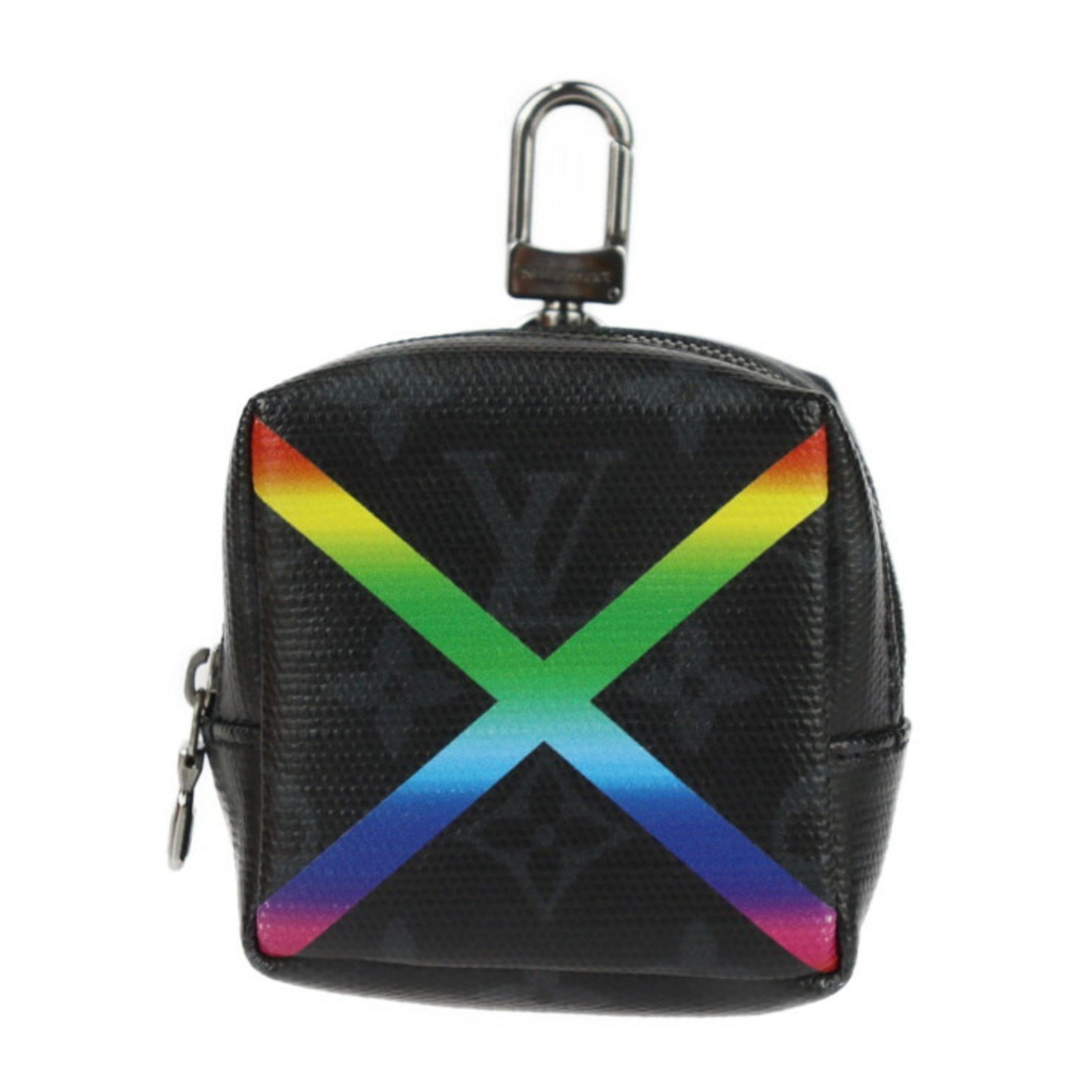 Louis Vuitton Bijoux Sac Square Pouch Shiny Monogram Black Rainbow Color Bag Charm Key Ring