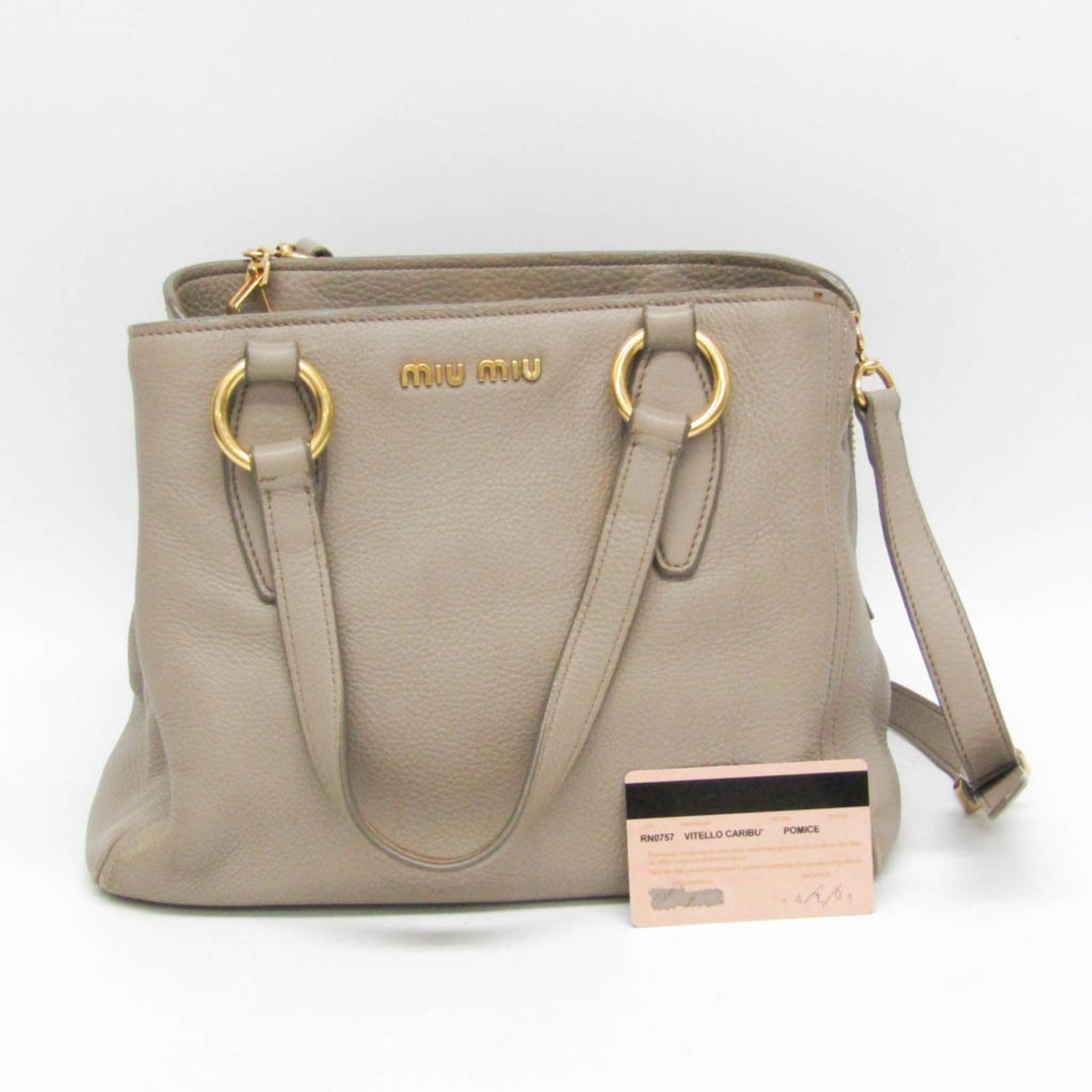 Miu Miu VITELLO CARIBU Leather Handbag,Shoulder Bag Light Gray