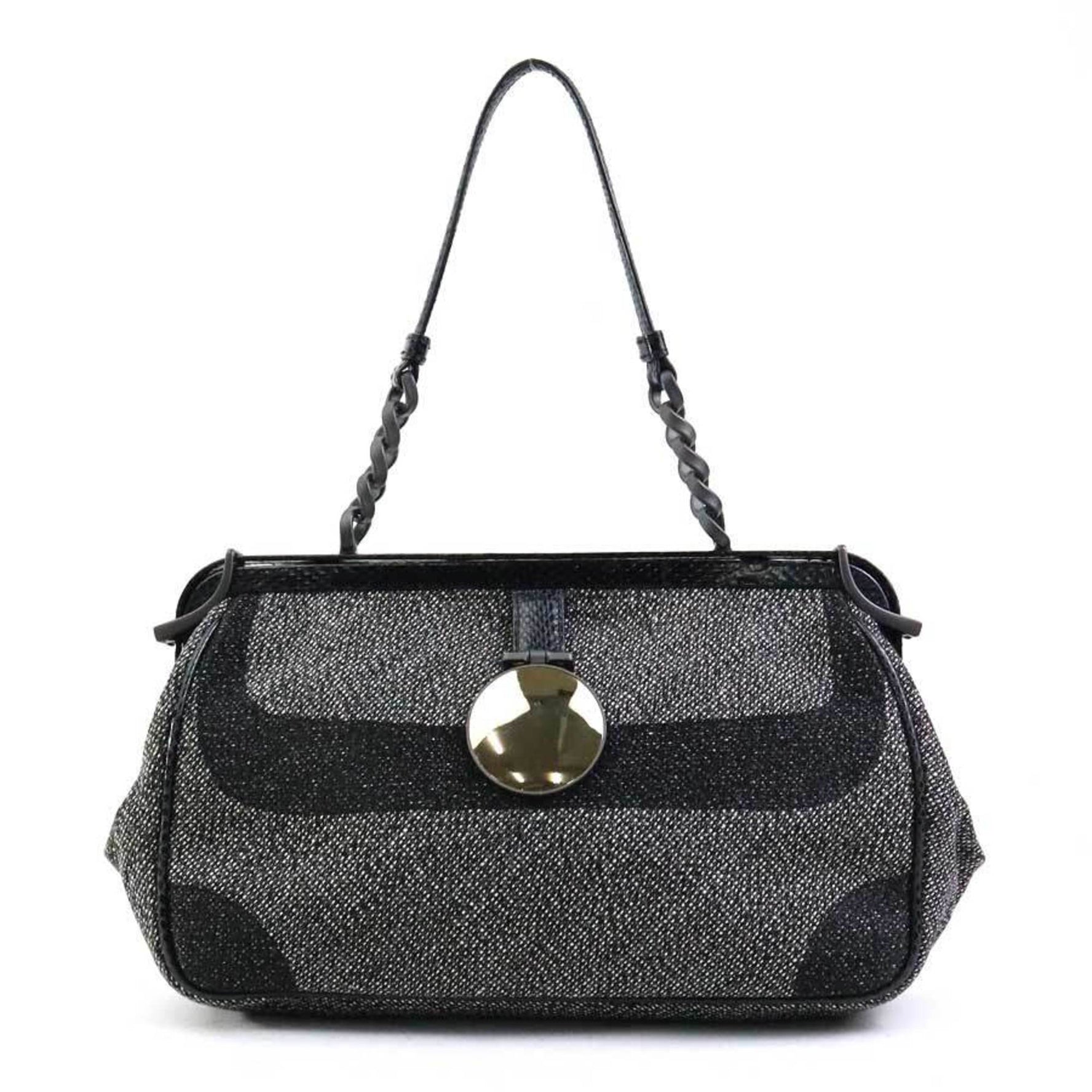 BOTTEGA VENETA Handbag Canvas Grey Black