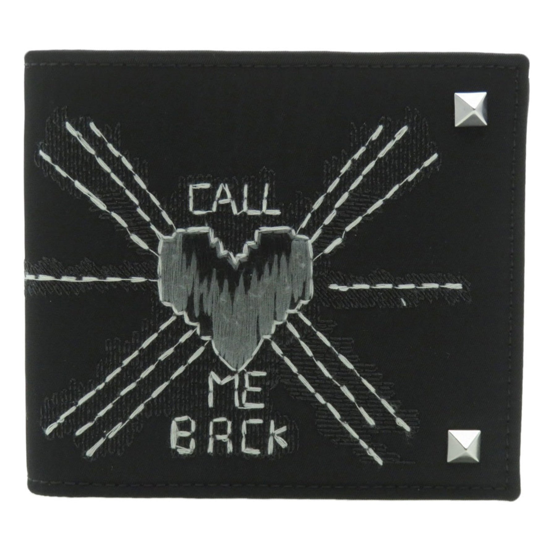 Valentino Garavani Embroidered Motif Bi-fold Wallet Nylon Leather