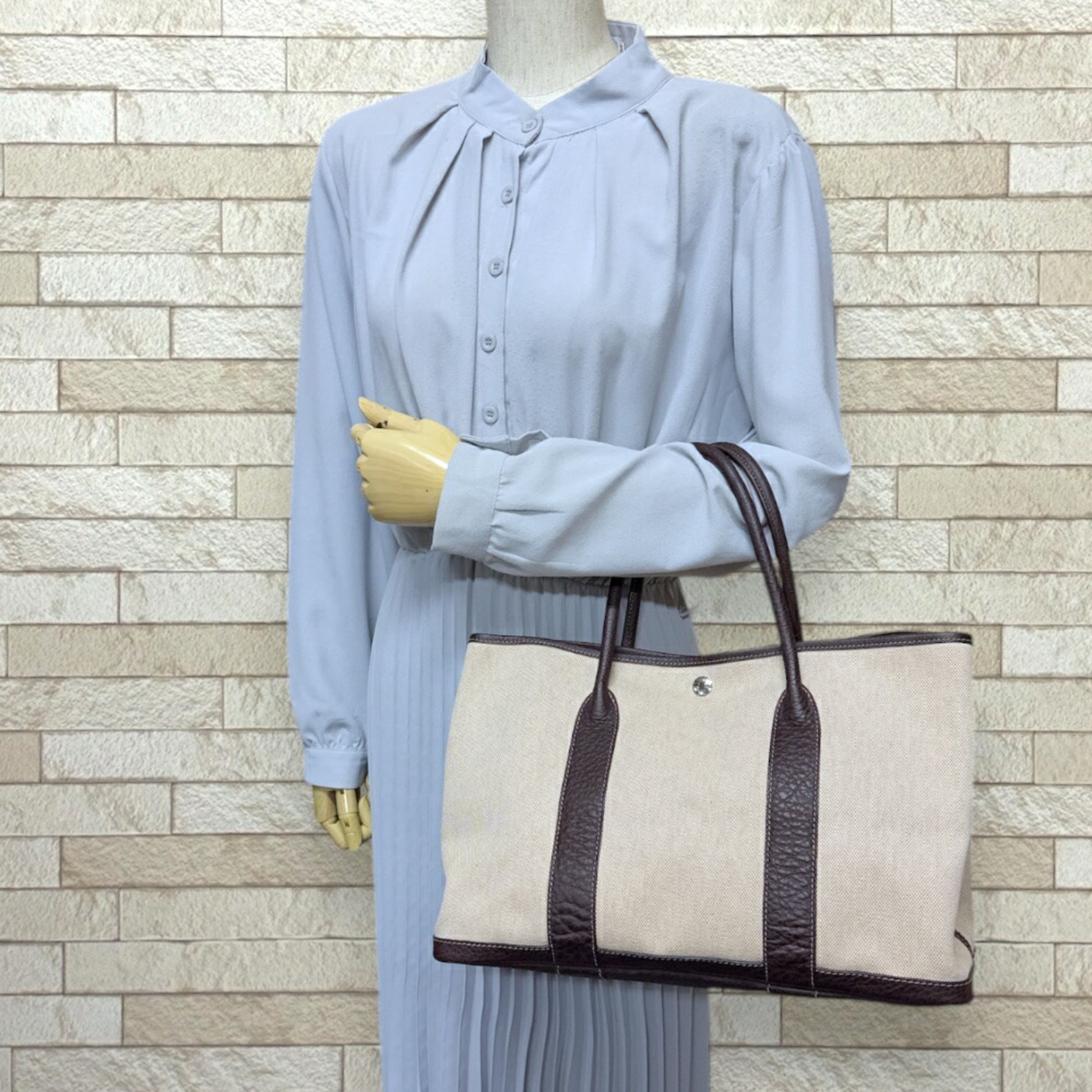 Hermes Garden PM Handbag Toile H Brown