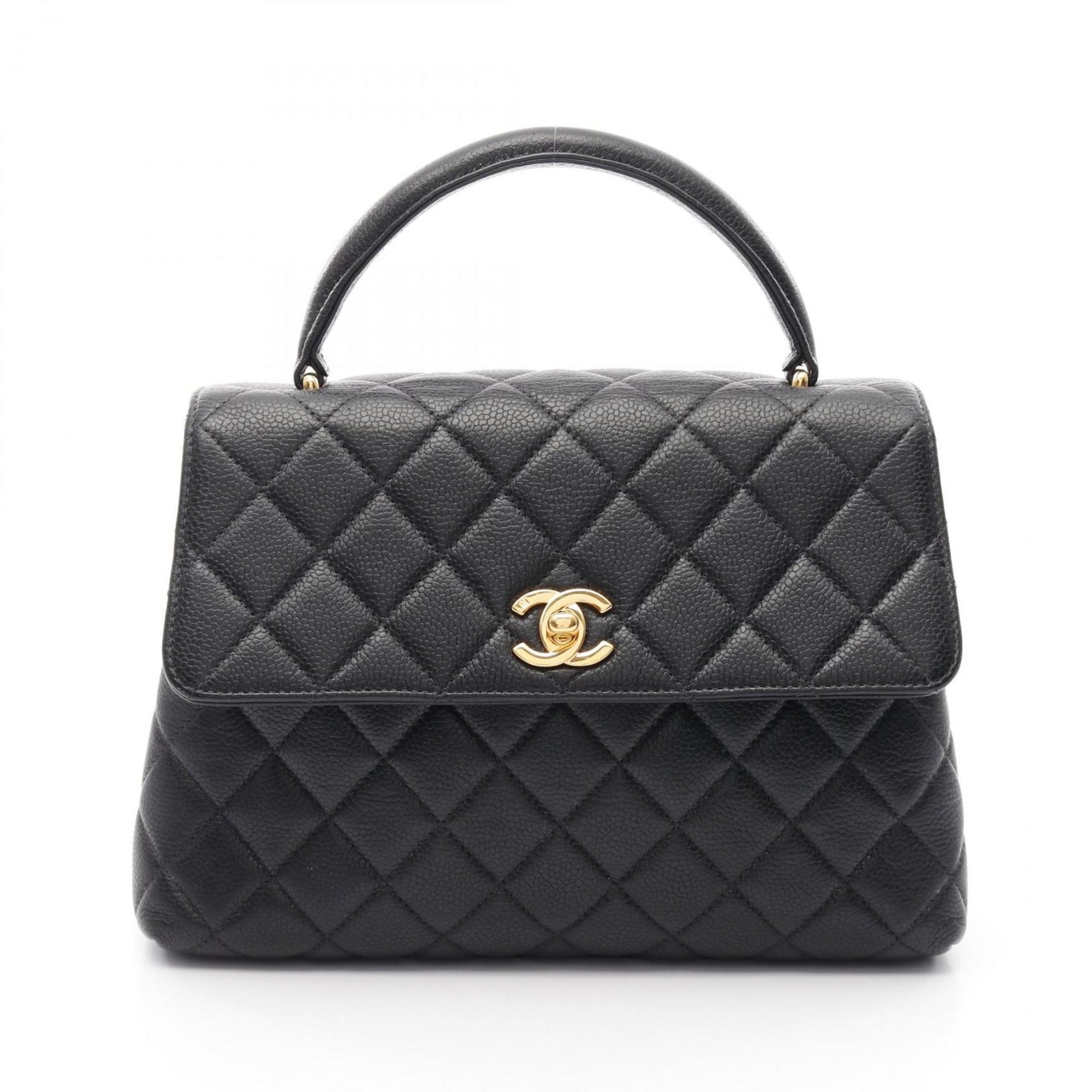 CHANEL Matelasse Top Handle Bag, Handbag, Leather, Grained Calfskin, Women's, Black