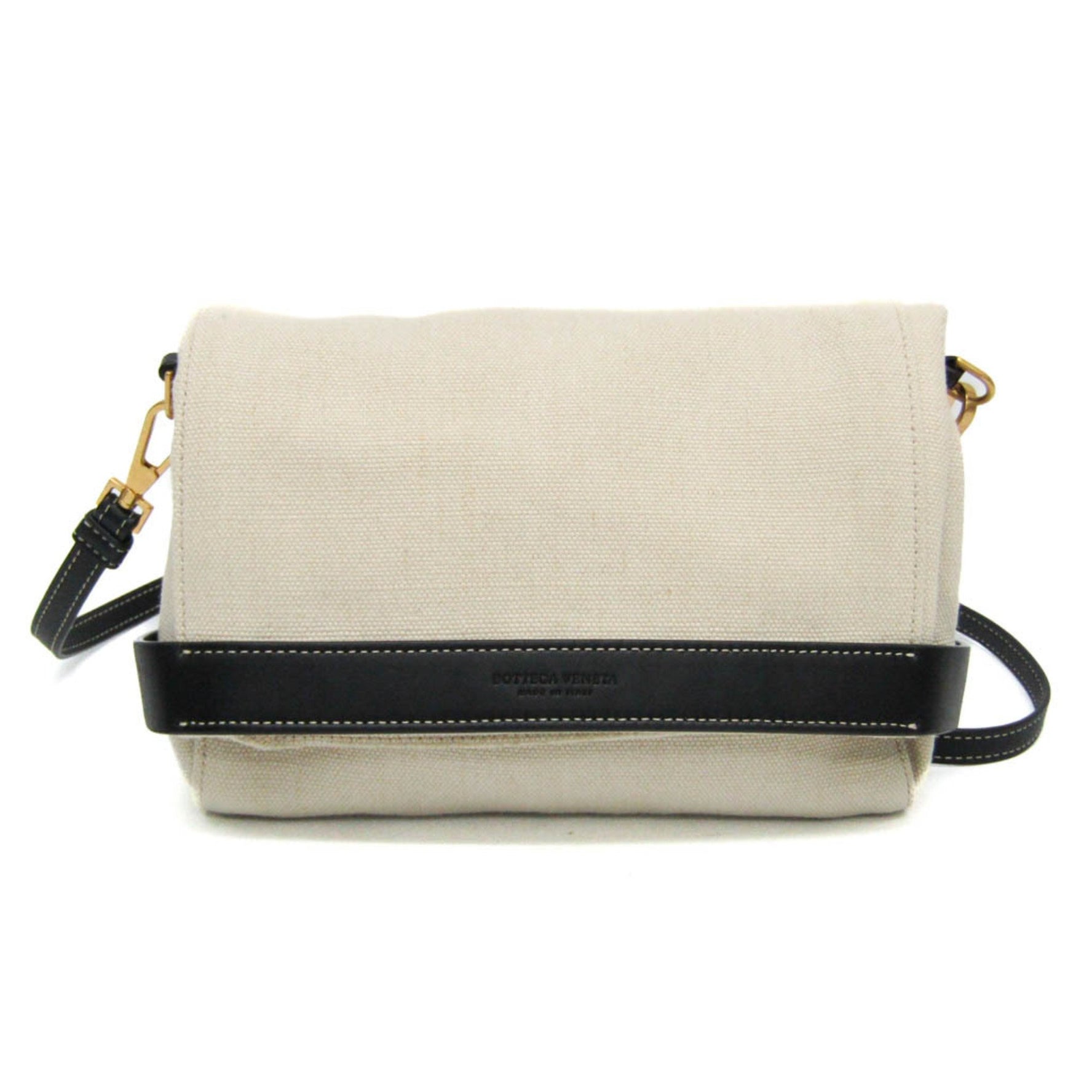 Bottega Veneta Leather,Canvas Shoulder Bag Beige,Black