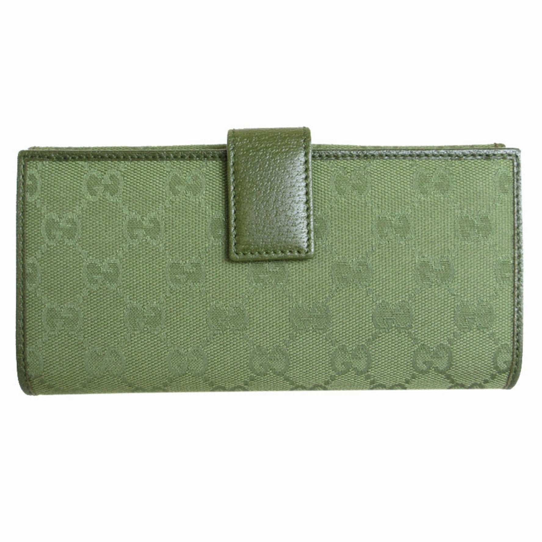 GUCCI Bi-fold long wallet GG canvas khaki green silver women's s0102a