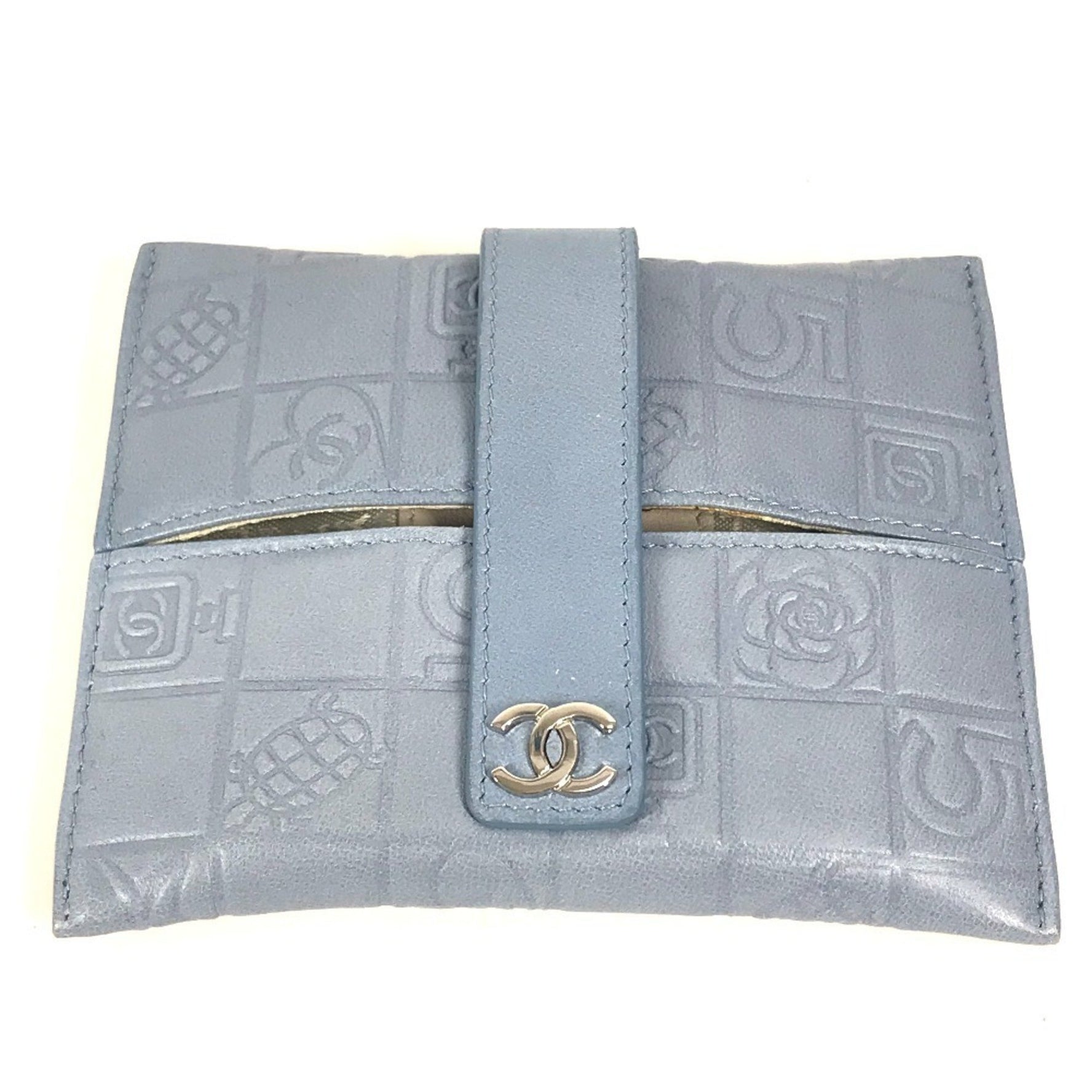 CHANEL CC Camellia Icon Pocket Tissue Cover Case Pouch Leather Women's Blue