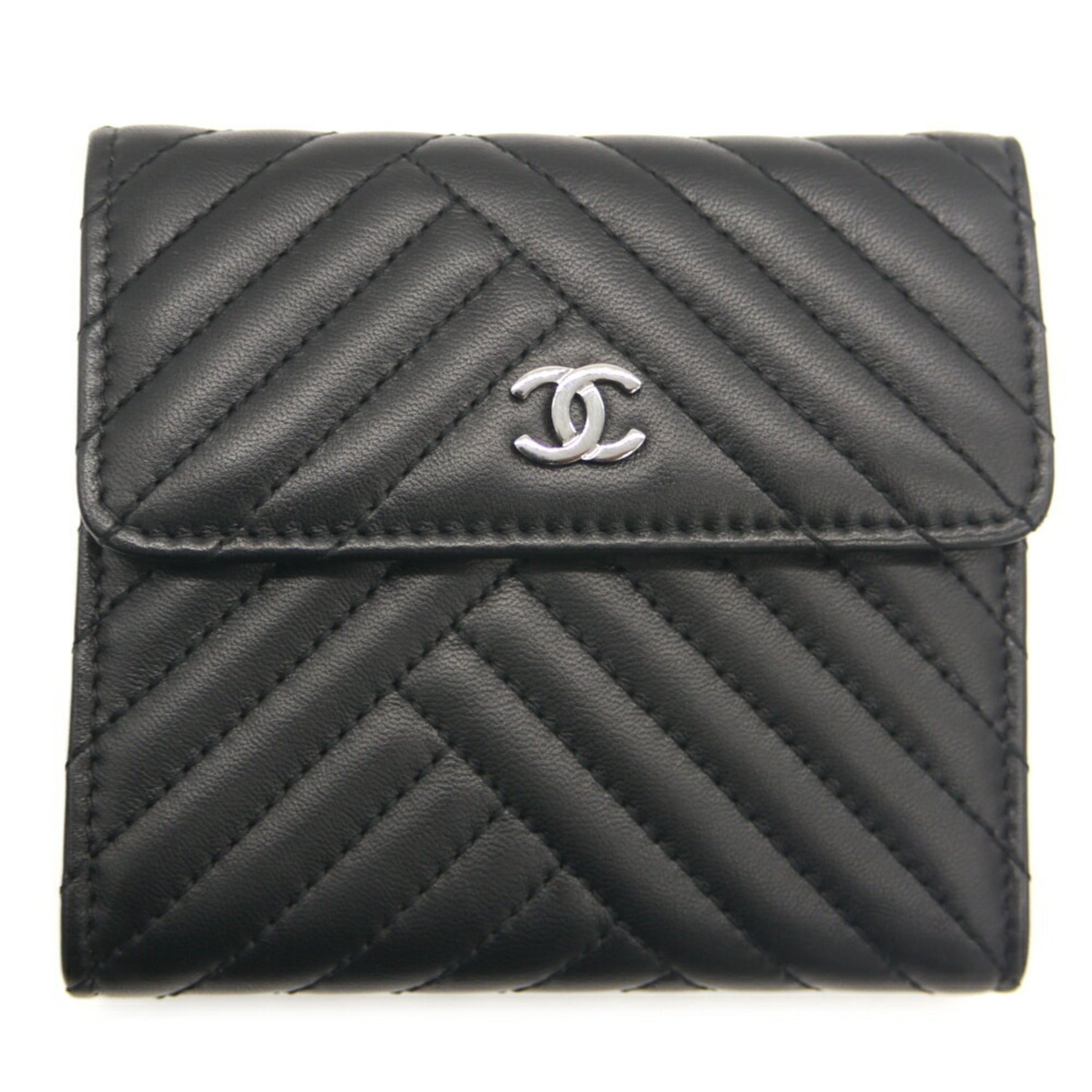 CHANEL V-stitch compact wallet trifold Coco mark lambskin