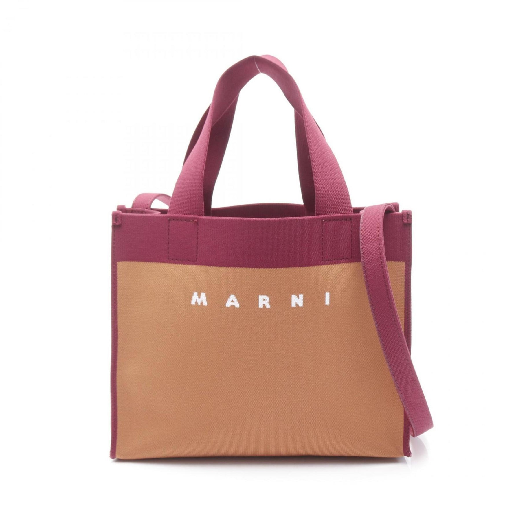 MARNI Jacquard Small Shopping Tote Bag, Polyester, Brown/Bordeaux