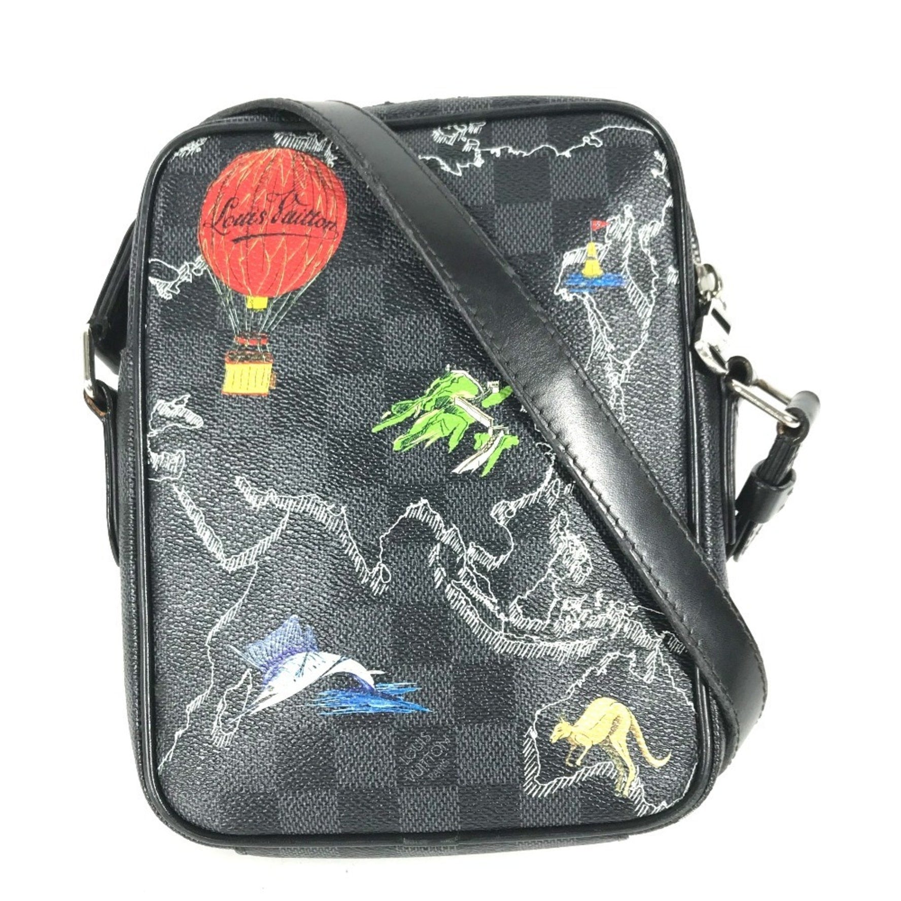 LOUIS VUITTON Damier Graphite Map Danube PM NM Pochette Shoulder Bag in Canvas, Men's, Black