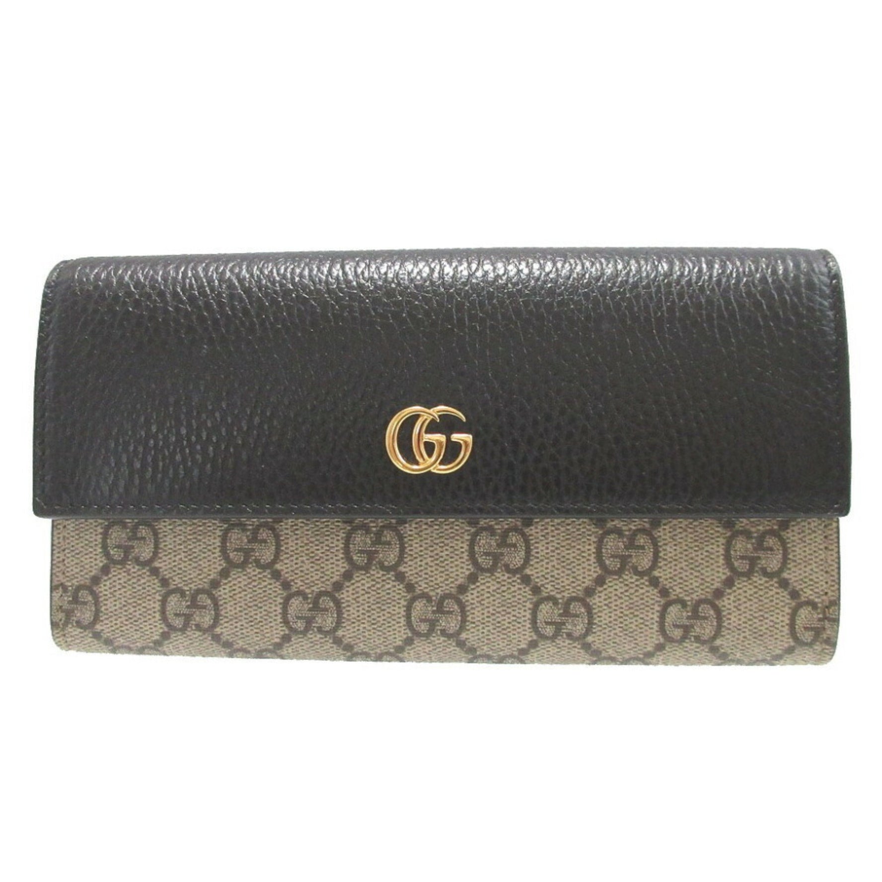 Unused Gucci GG Marmont Supreme Leather Long Wallet in Beige and Black