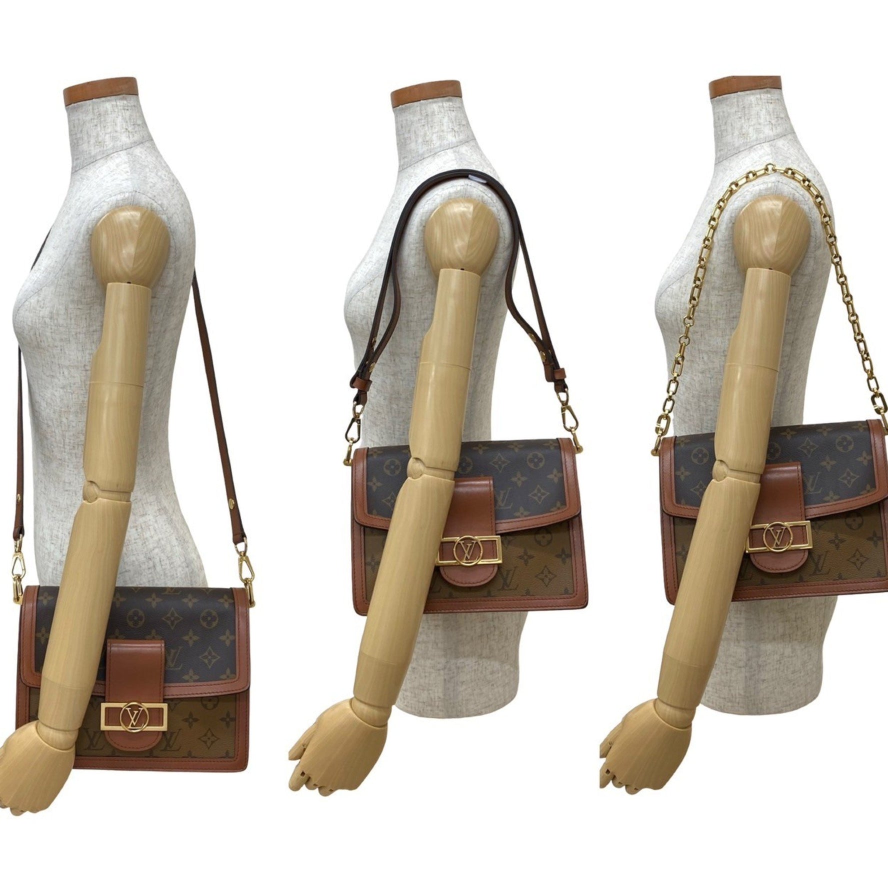 Louis Vuitton Dauphine Monogram Reverse Leather Semi-Chain Shoulder Bag Brown 61-10