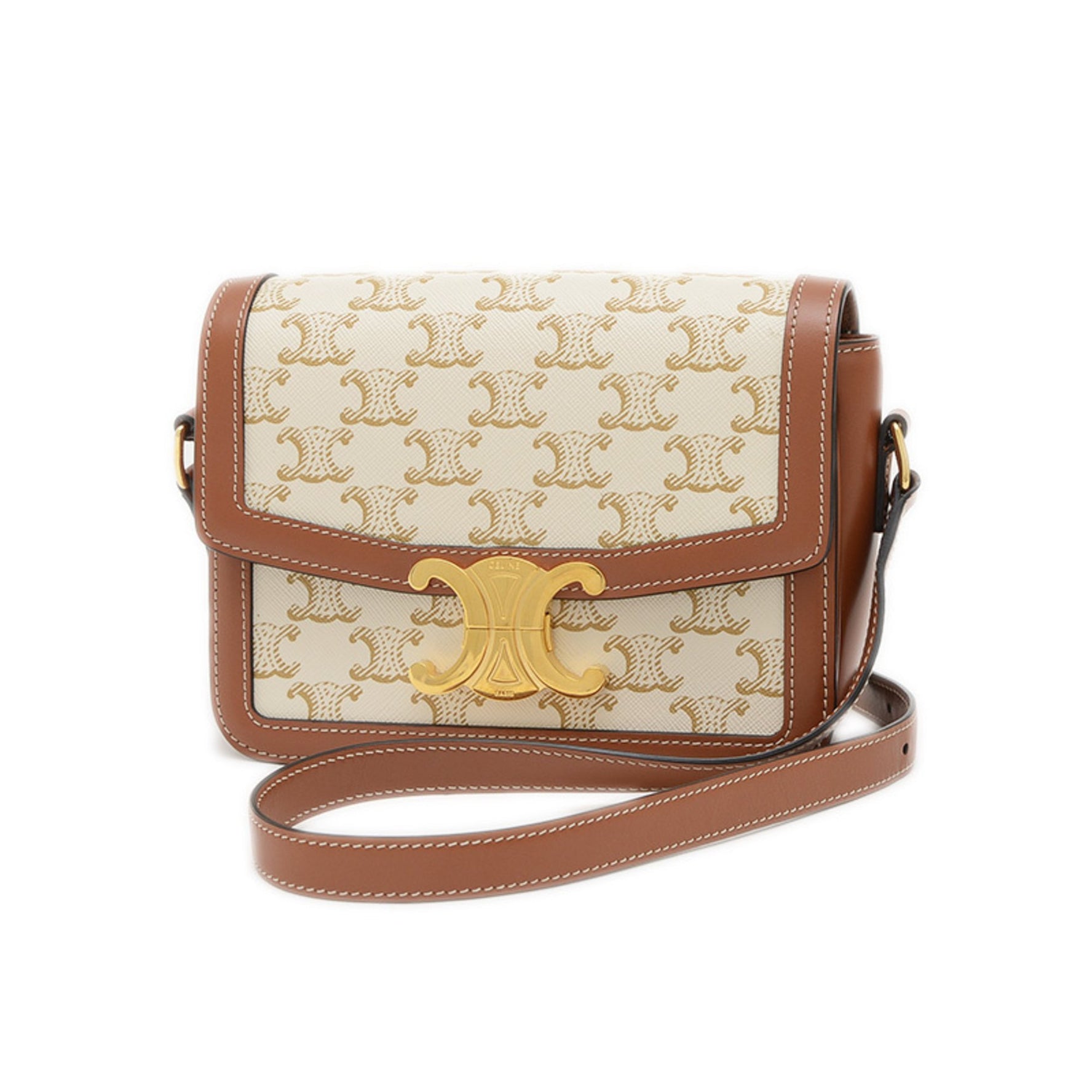 Celine Teen Triomphe Shoulder Bag White Tan