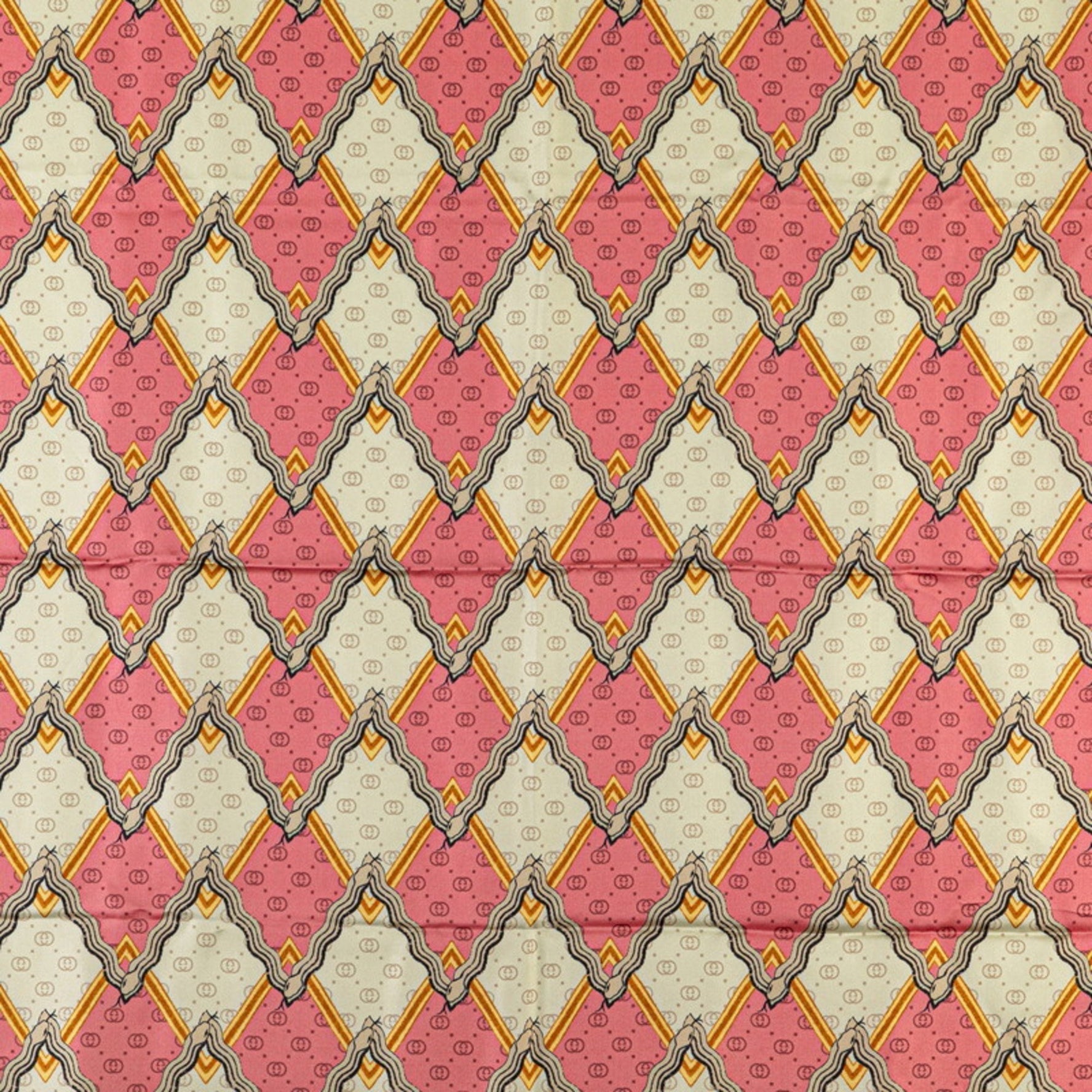 Gucci GG Snake Geometric Scarf Muffler Pink Gold Multicolor Silk Women's GUCCI