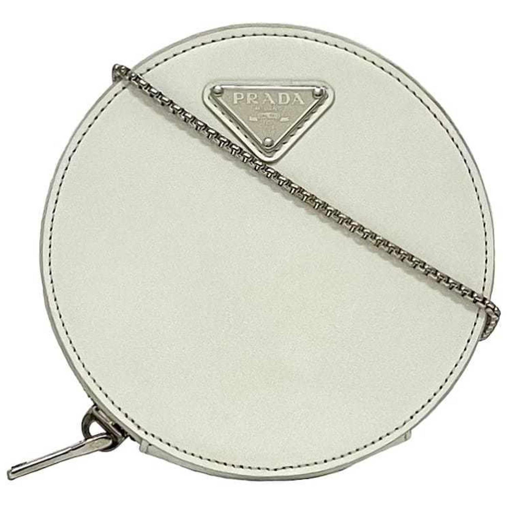 Prada Chain Shoulder Bag f-22966 White 1NA003 Leather 85 PRADA Triangle Plate Pochette Crossbody Metal Fittings