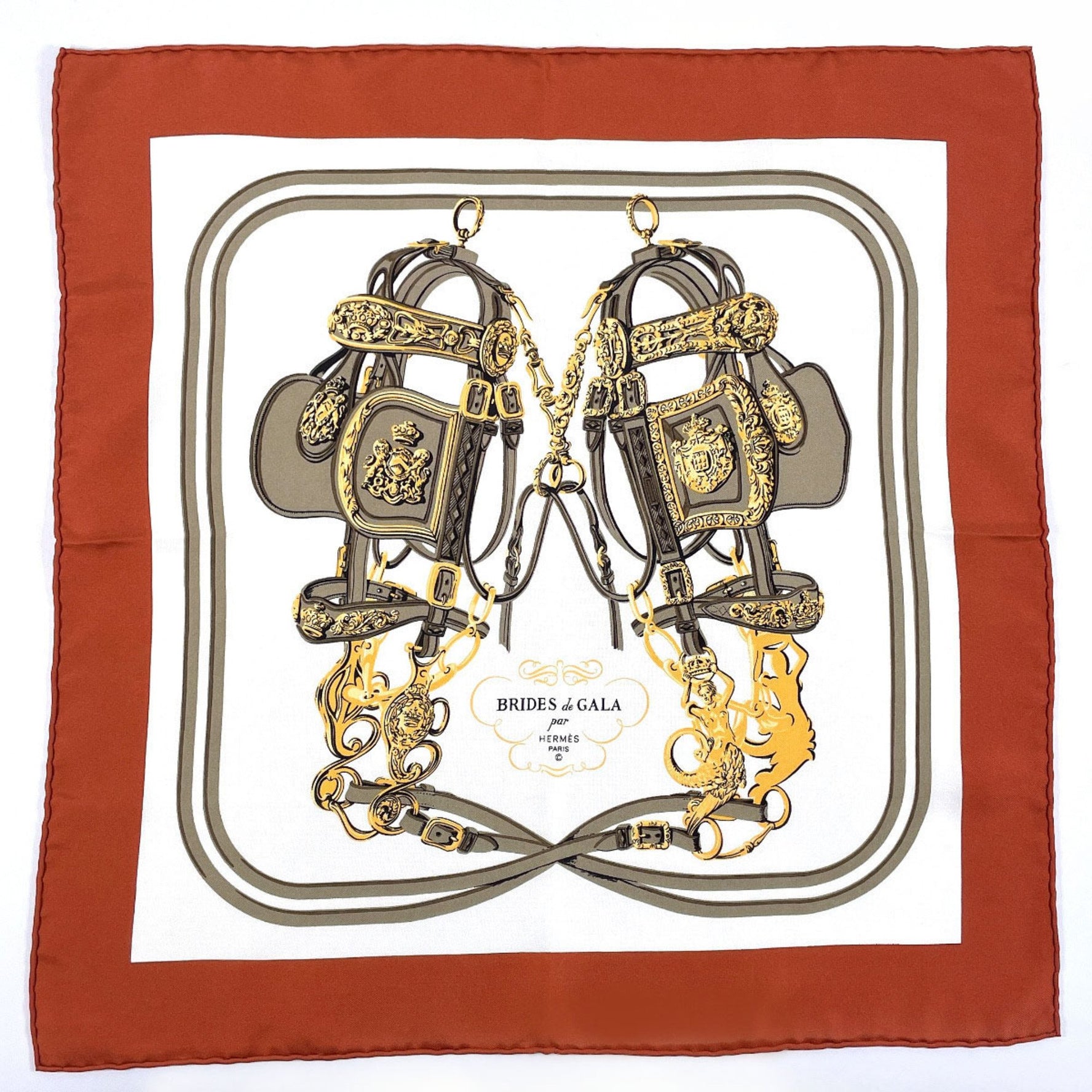 HERMES Hermes Carre 45 BRIDES de GARA Scarf Muffler Silk Brown Women's