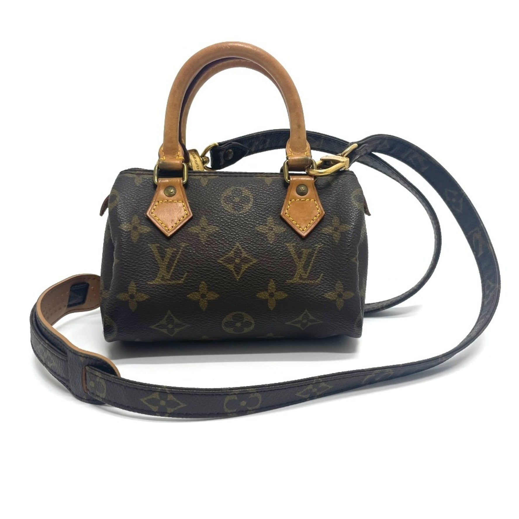 LOUIS VUITTON Monogram Mini Speedy Pouch Handbag in Canvas, Women's, Brown