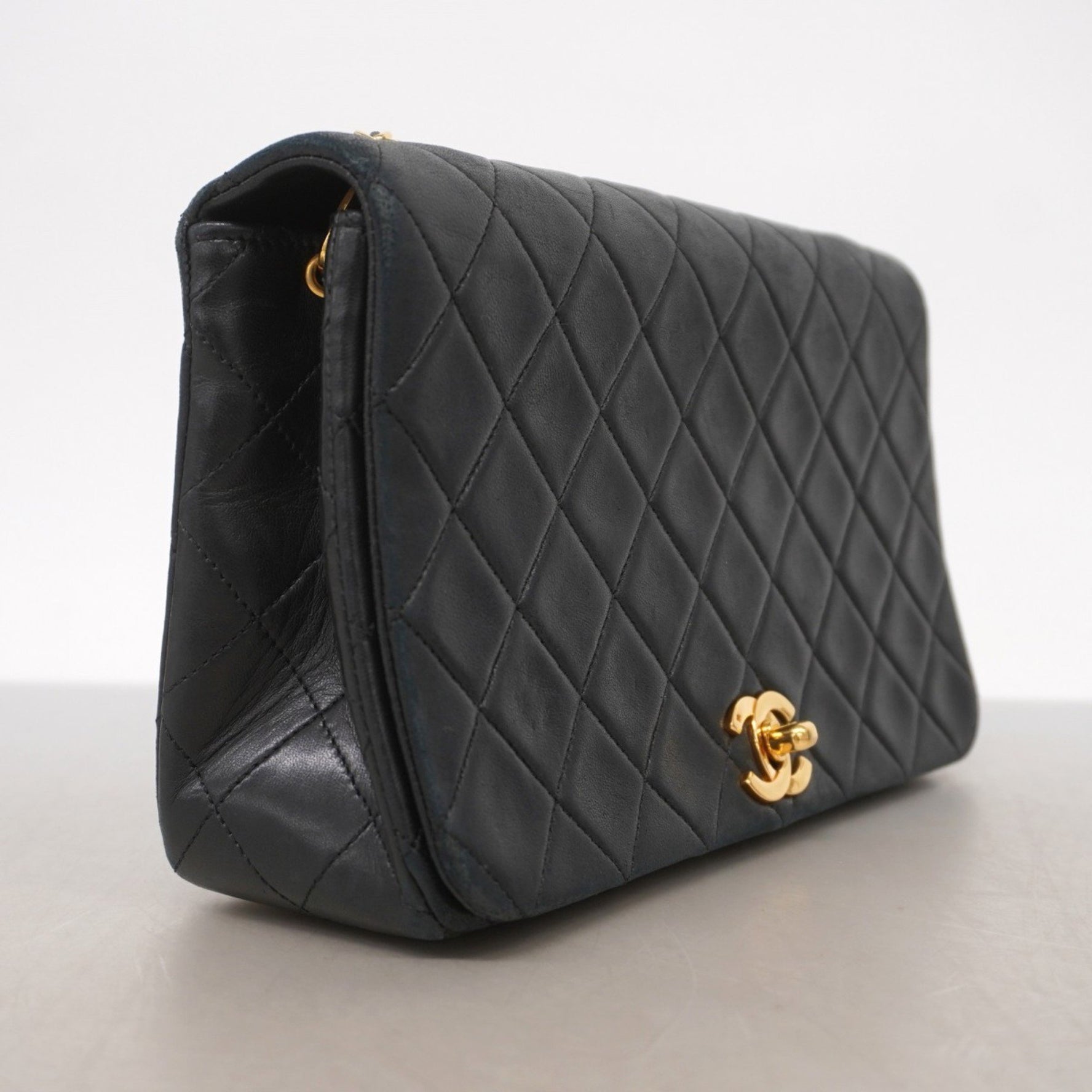 Chanel Matelasse Shoulder Bag with Chain Bag, Lambskin, Black, Women's