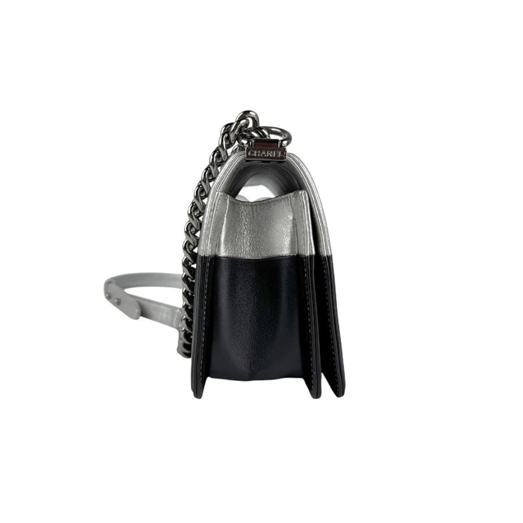 CHANEL Boy Shoulder Bag, Leather, Black and Silver