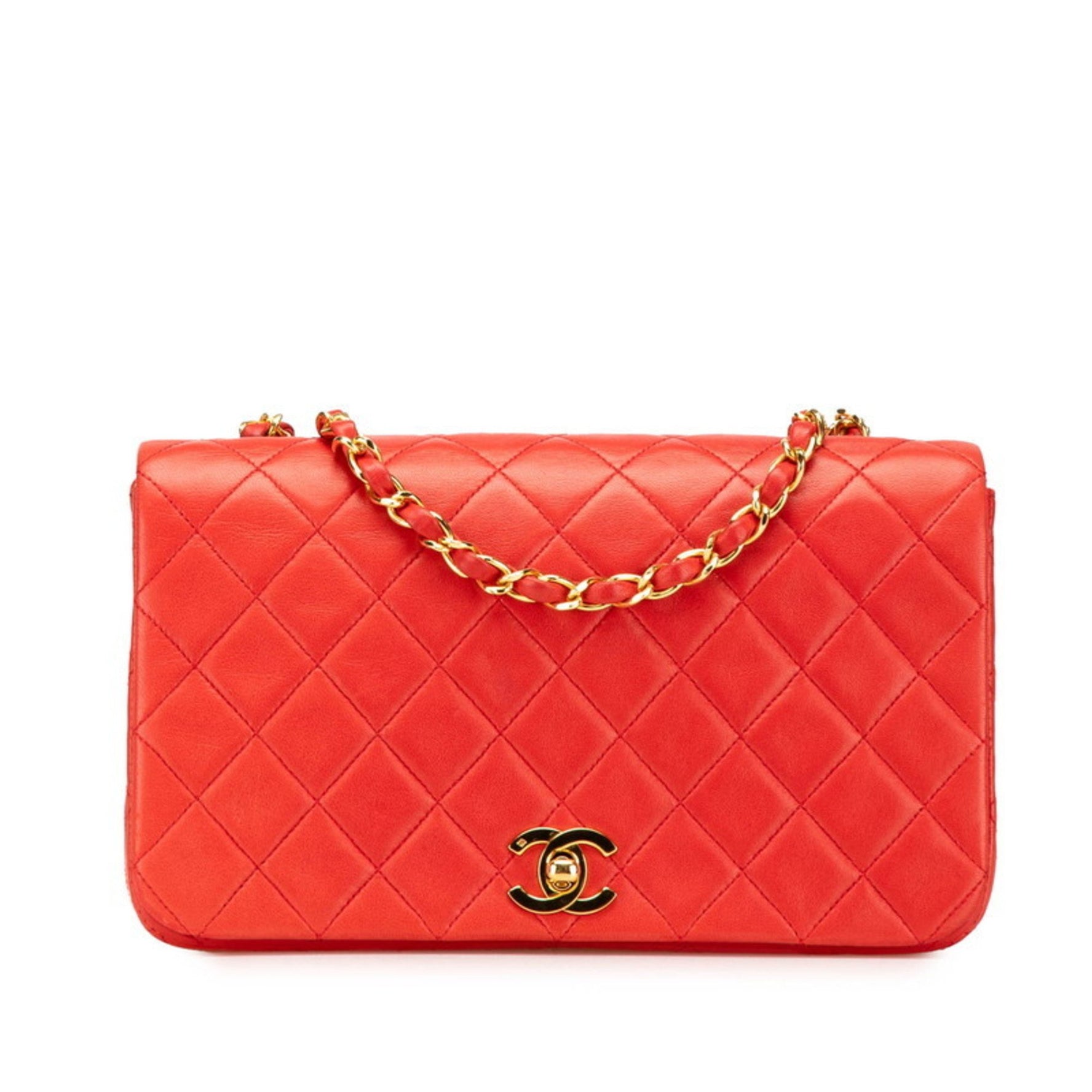 CHANEL Matelasse 23 Coco Mark Full Flap Chain Shoulder Bag in Red Lambskin