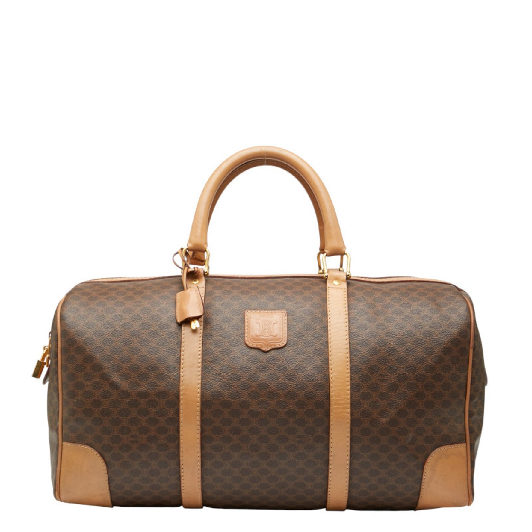Celine Macadam Boston Bag/Travel Bag in Brown and Beige Leather