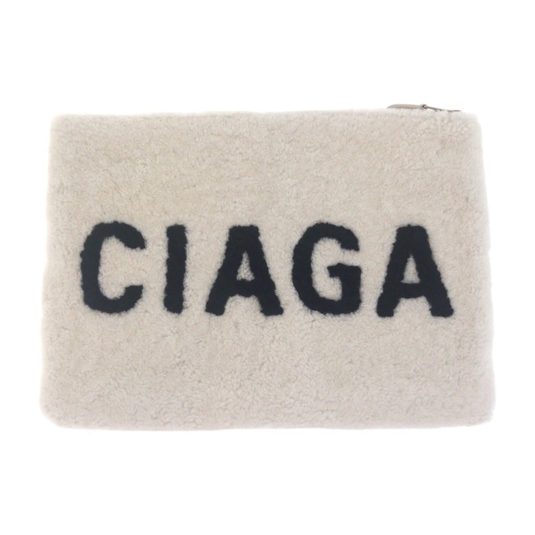 BALENCIAGA Shearling Logo White Silver Hardware Mouton Clutch Bag for Men