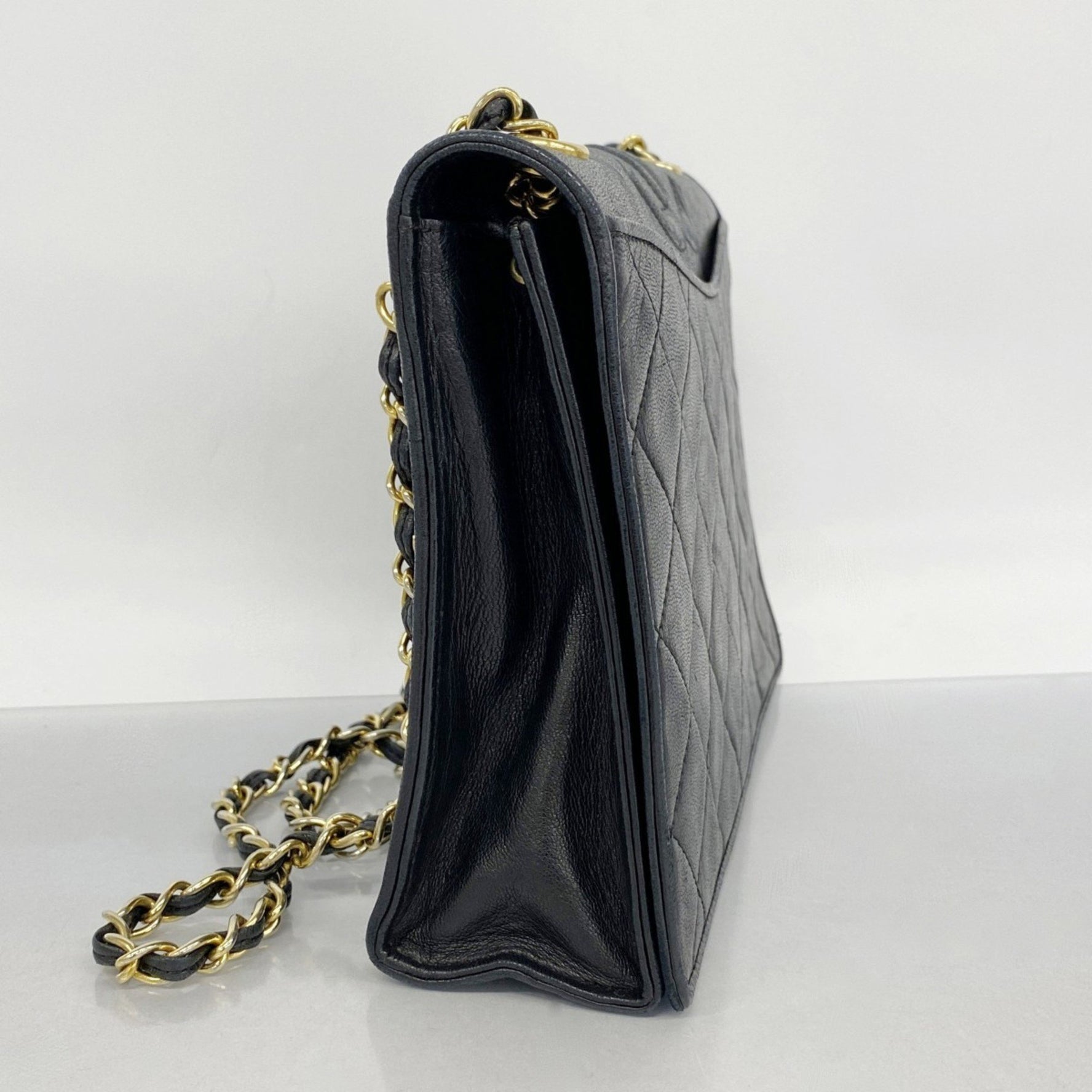 Chanel Matelasse Shoulder Bag with Chain Bag, Lambskin, Black, Women's