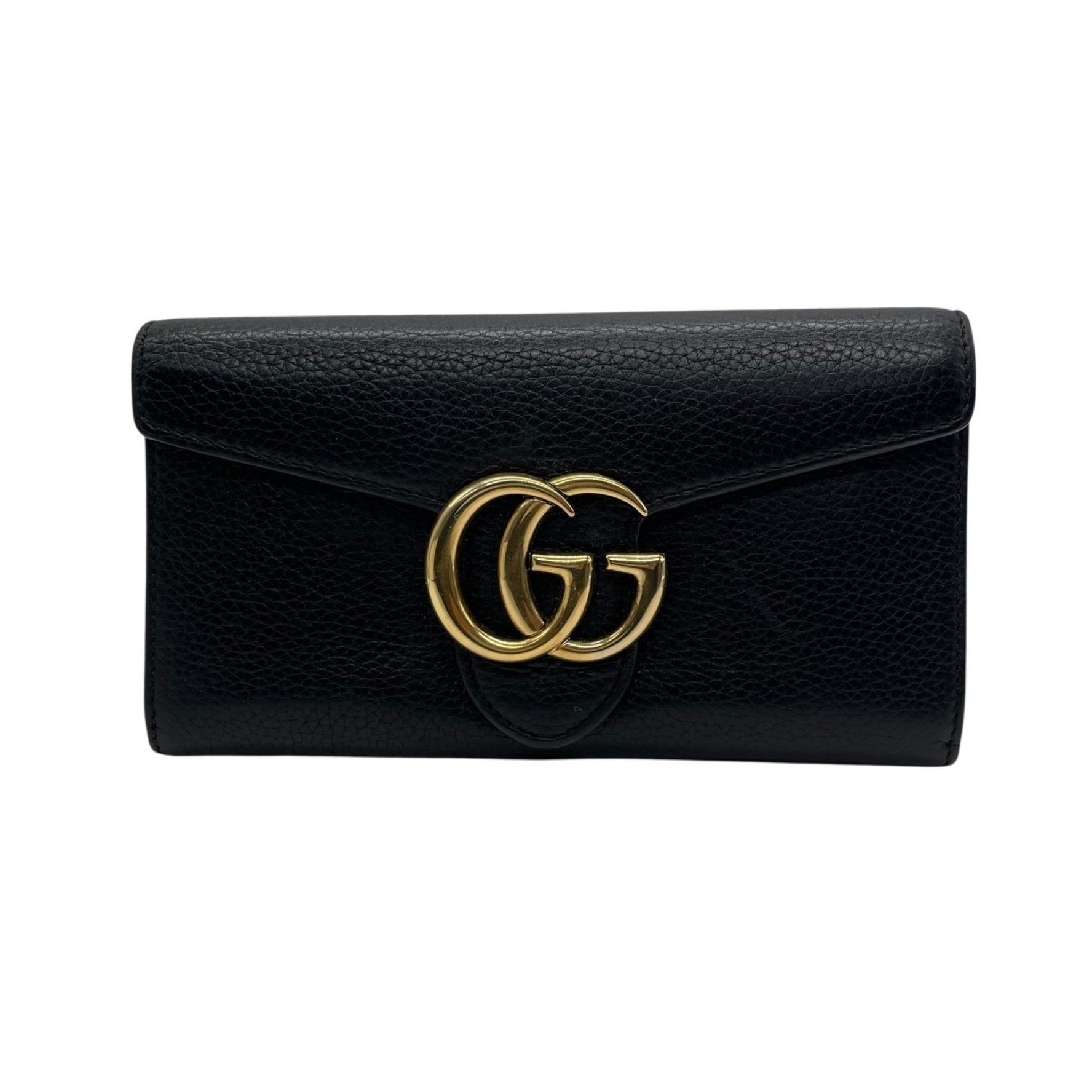GUCCI GG Marmont Long Wallet, Black Leather, Gold Hardware, Women's, Box Included, W2