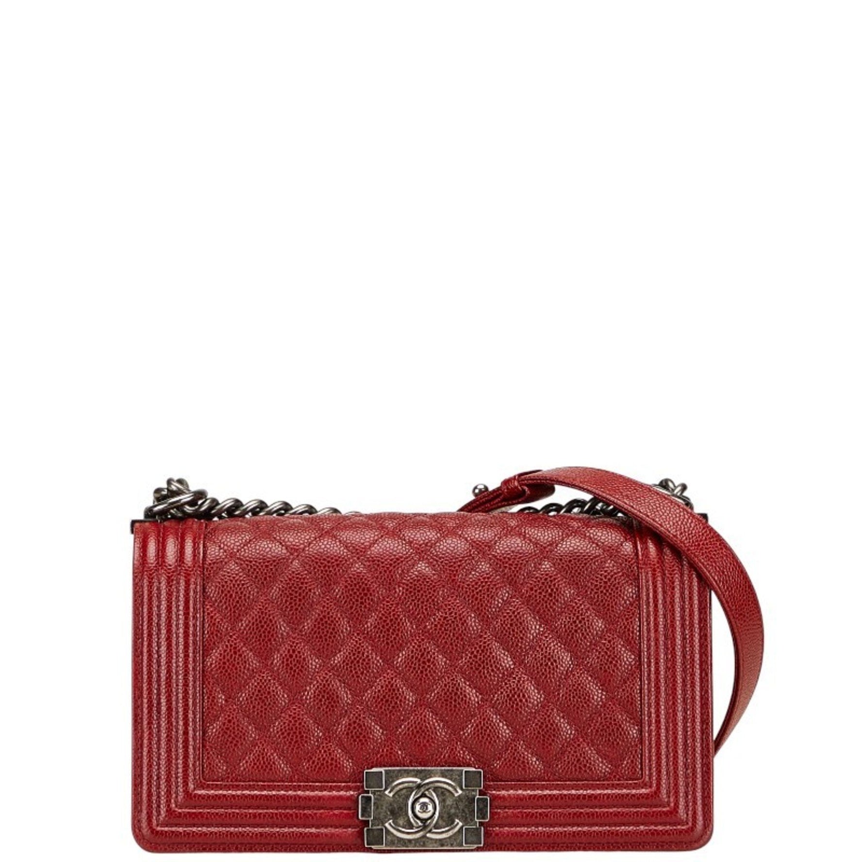 CHANEL Coco Mark Boy 25 Crossbody Chain Shoulder Bag in Red Caviar Skin