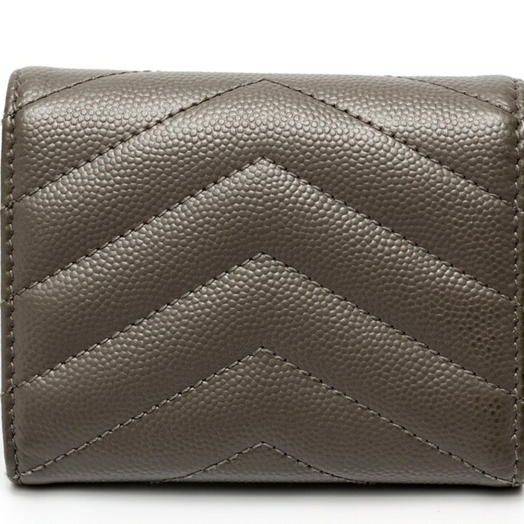 Saint Laurent Cassandra Key Case Grain de Poudre Embossed Leather Grey S-158131