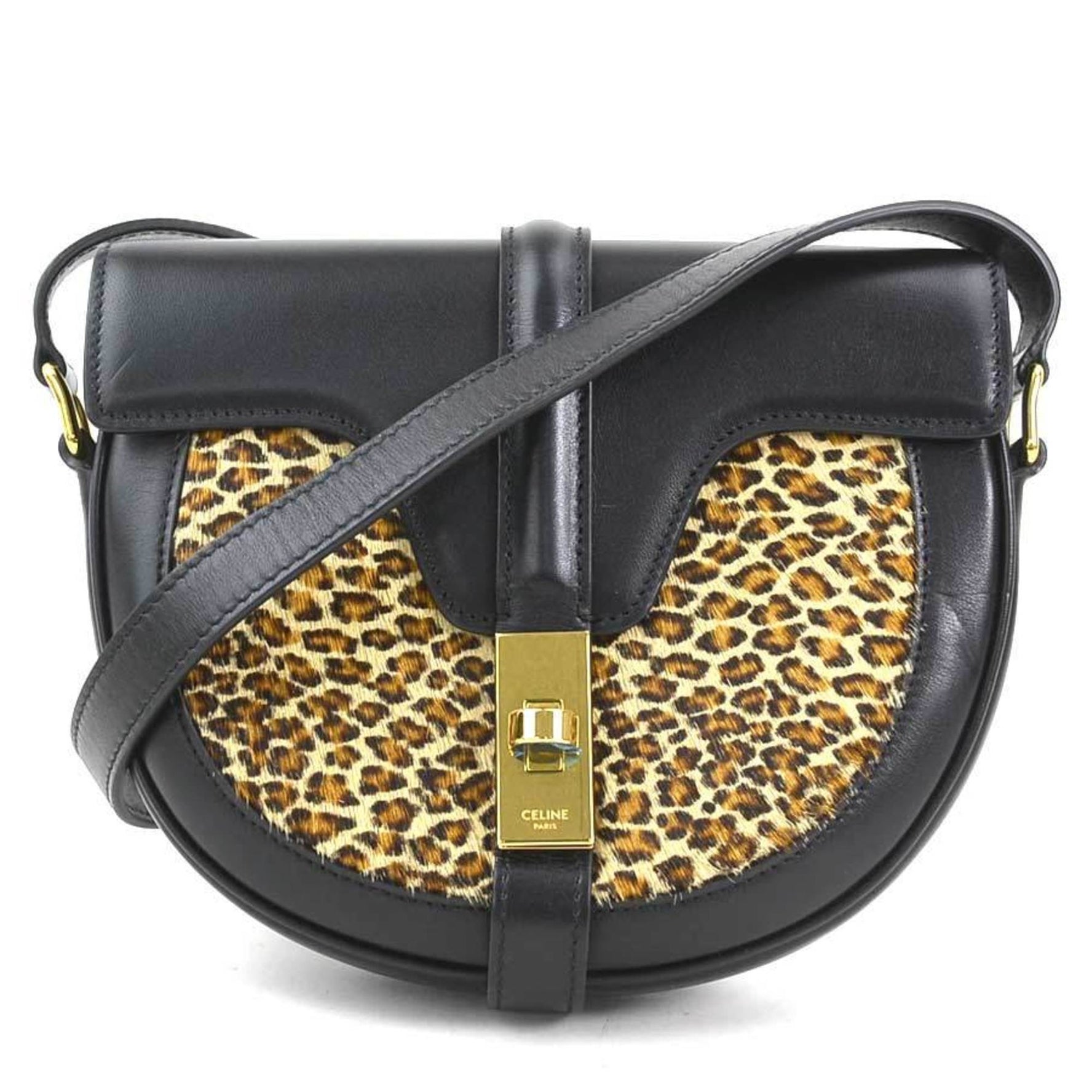 CELINE Shoulder Bag Small Busas 16 Leather Pony Black Brown Gold