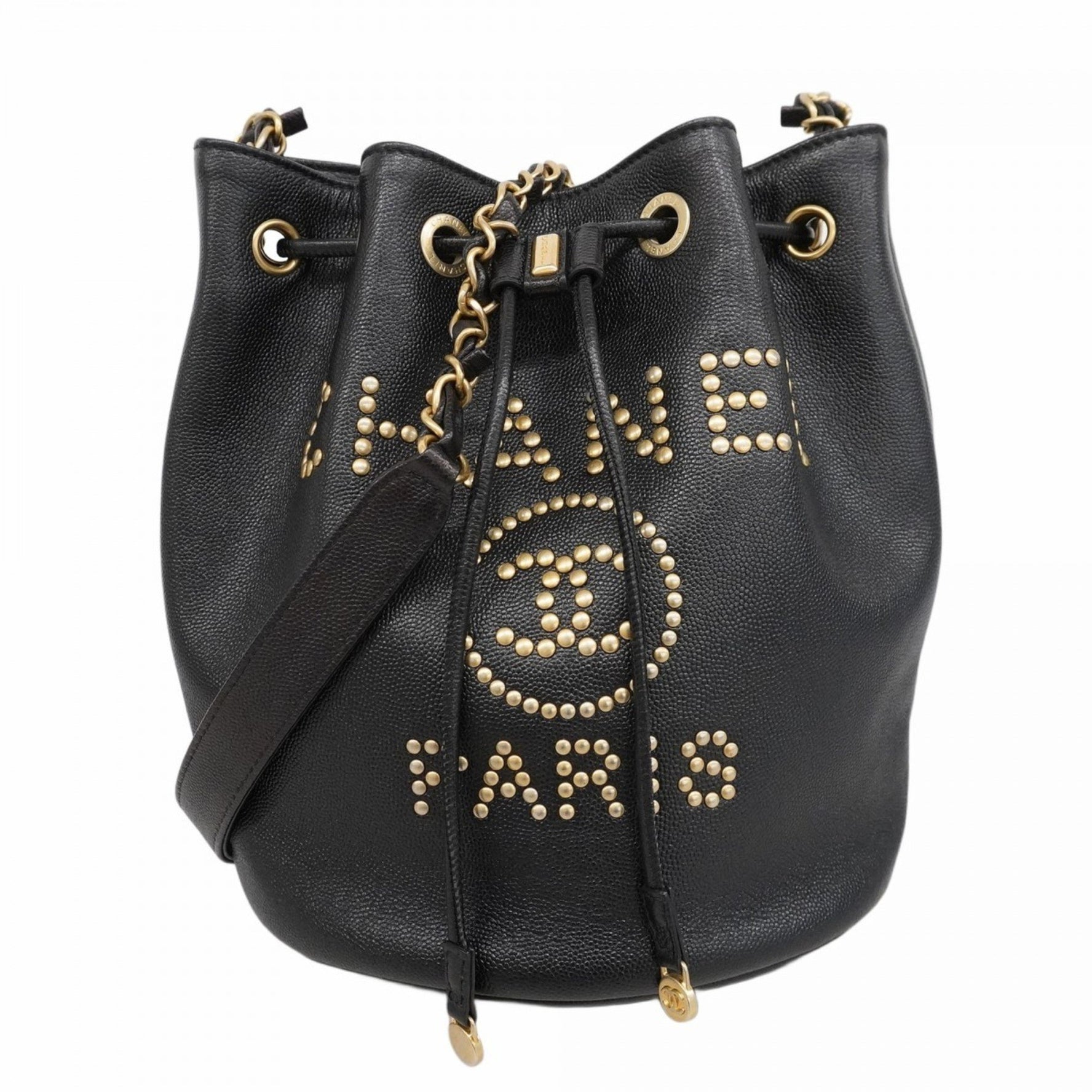 Chanel Deauville Shoulder Bag with Chain Bag, Caviar Skin, Black, Women's