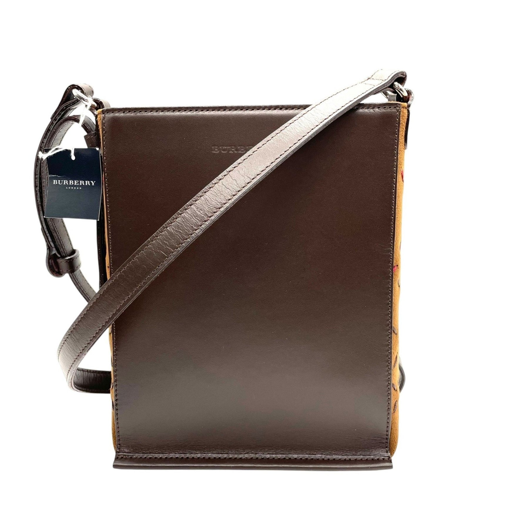 BURBERRY shoulder bag with logo stitching, leather and suede, silver hardware, crossbody or diagonal carry, sacoche, smartphone bag, size E