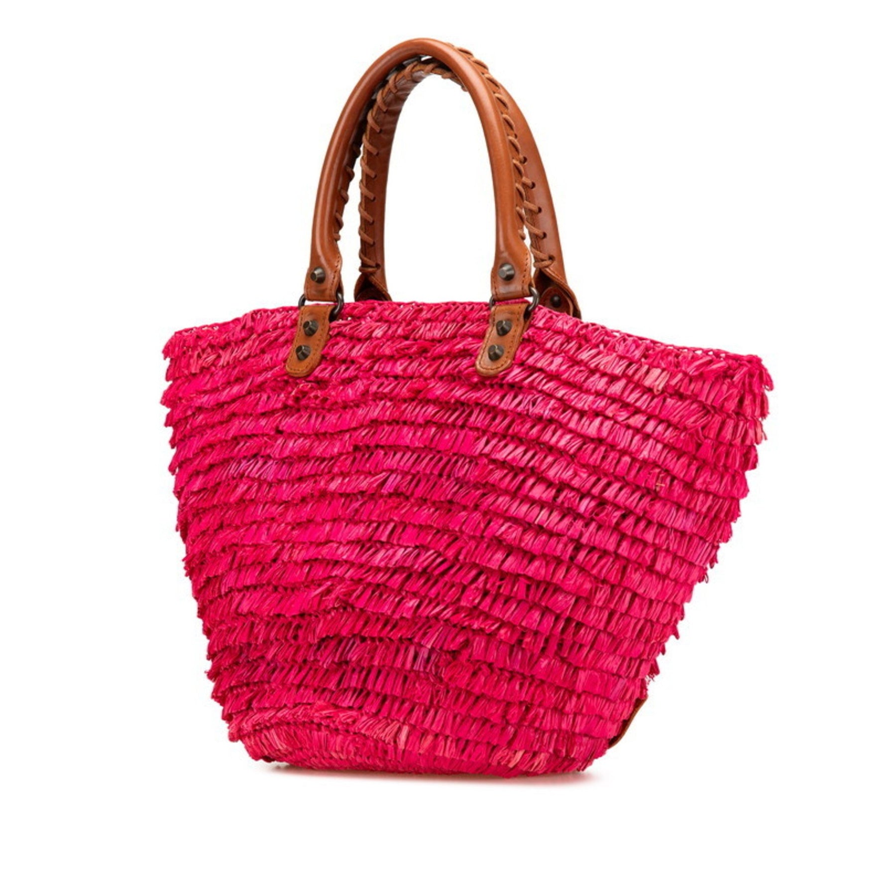 Balenciaga Handbag Basket Bag Pink Brown Raffia Leather