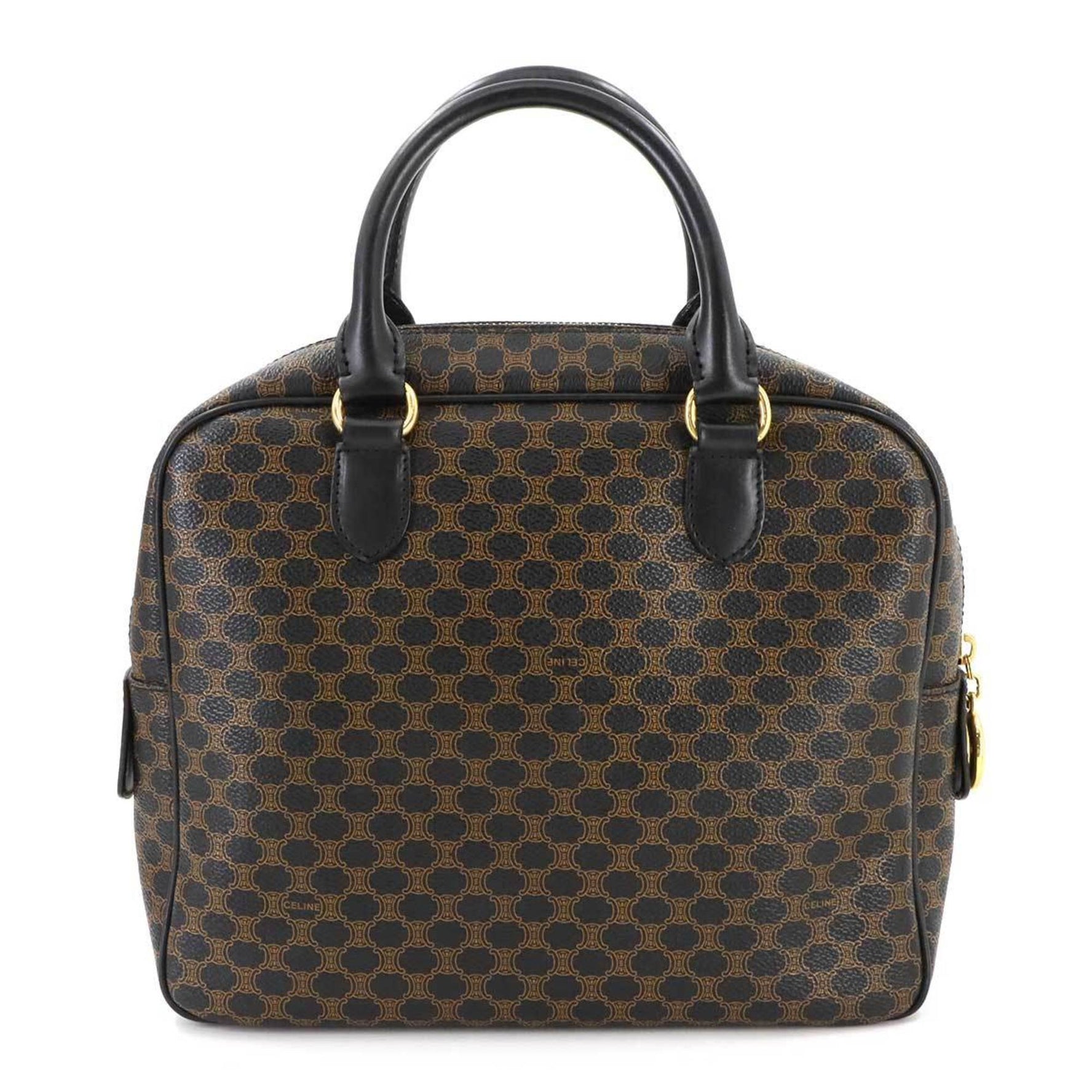 CELINE Macadam Handbag PVC Leather Black Brown Gold Hardware Bag