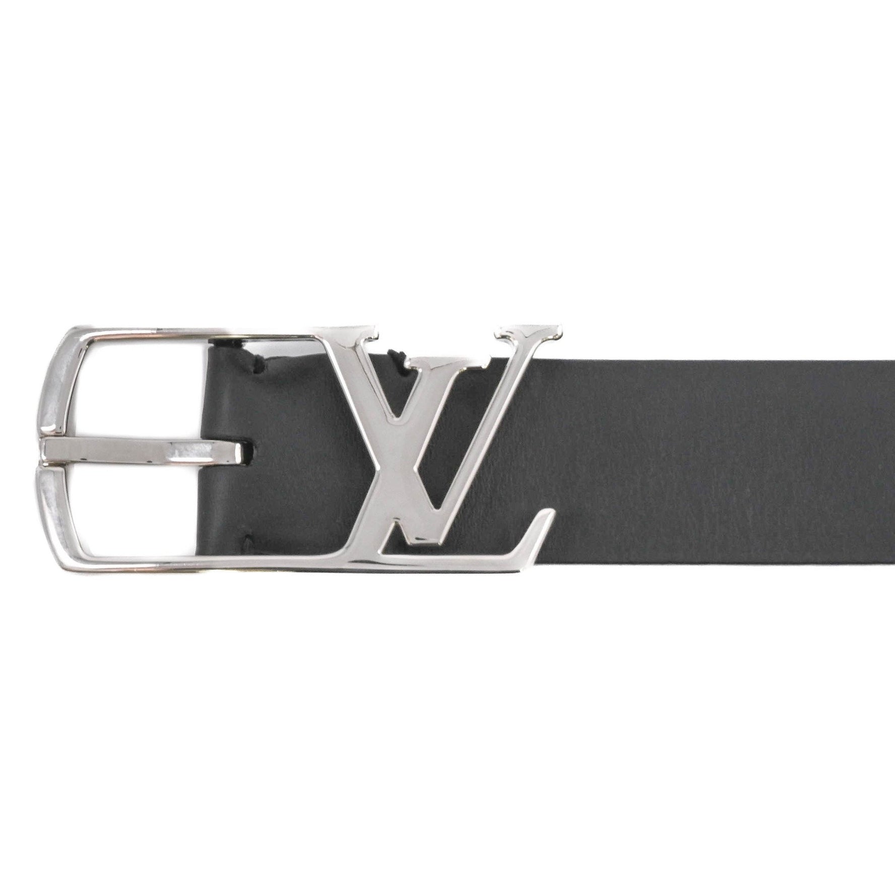 LOUIS VUITTON M6058 Santur Neogram Leather Belt, Black, Men's, #90 LV