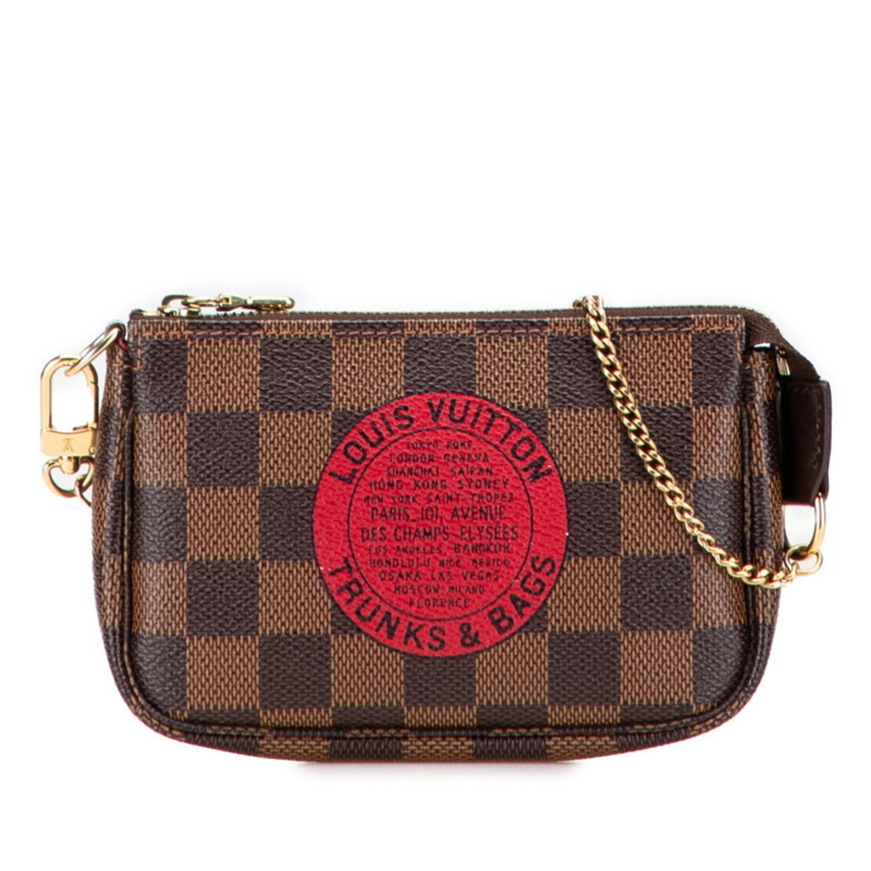 Louis Vuitton Damier Mini Pochette Accessoires T&B Pouch Handbag Brown and Red Leather LOUIS VUITTON