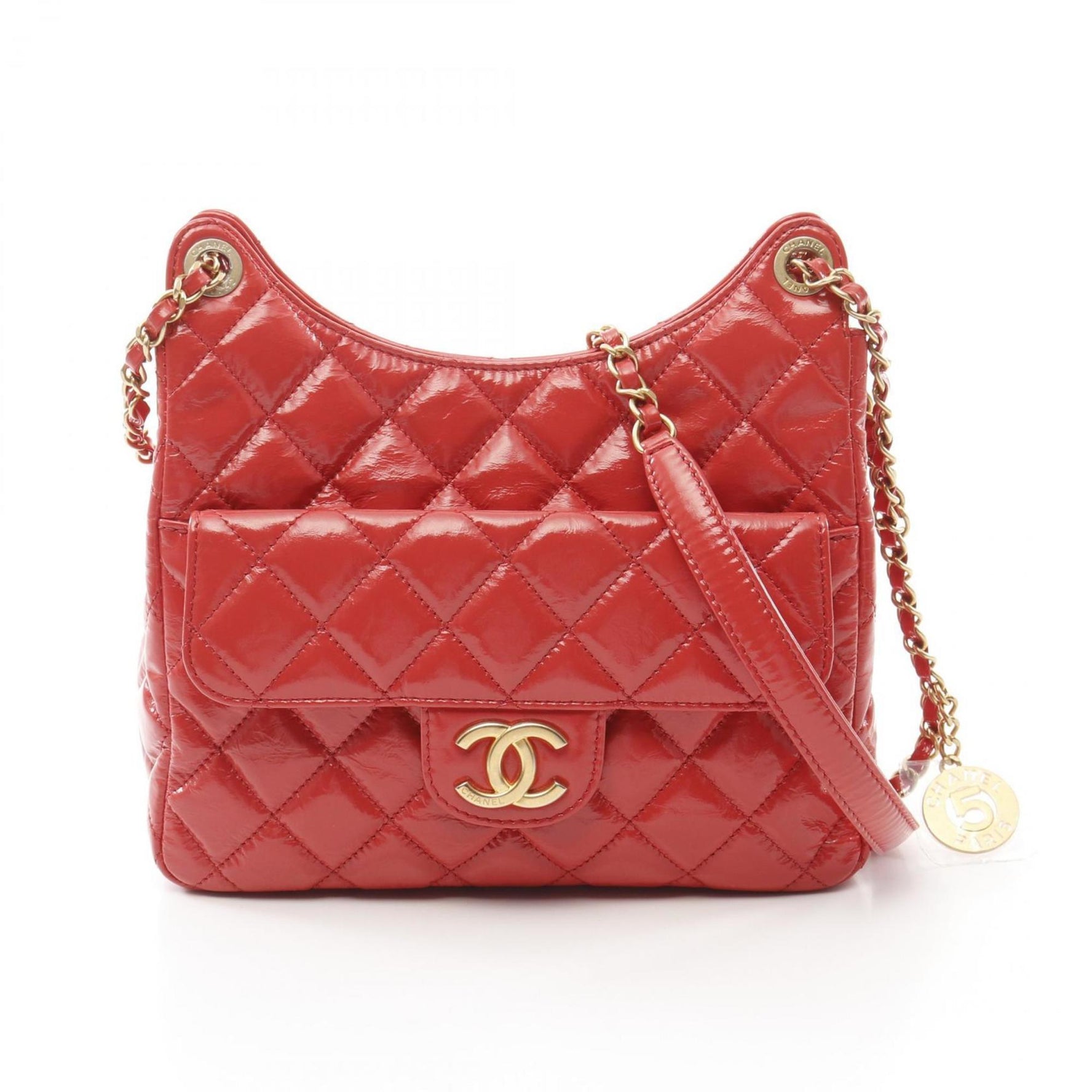 CHANEL Matelasse Hobo Shoulder Bag Leather Red