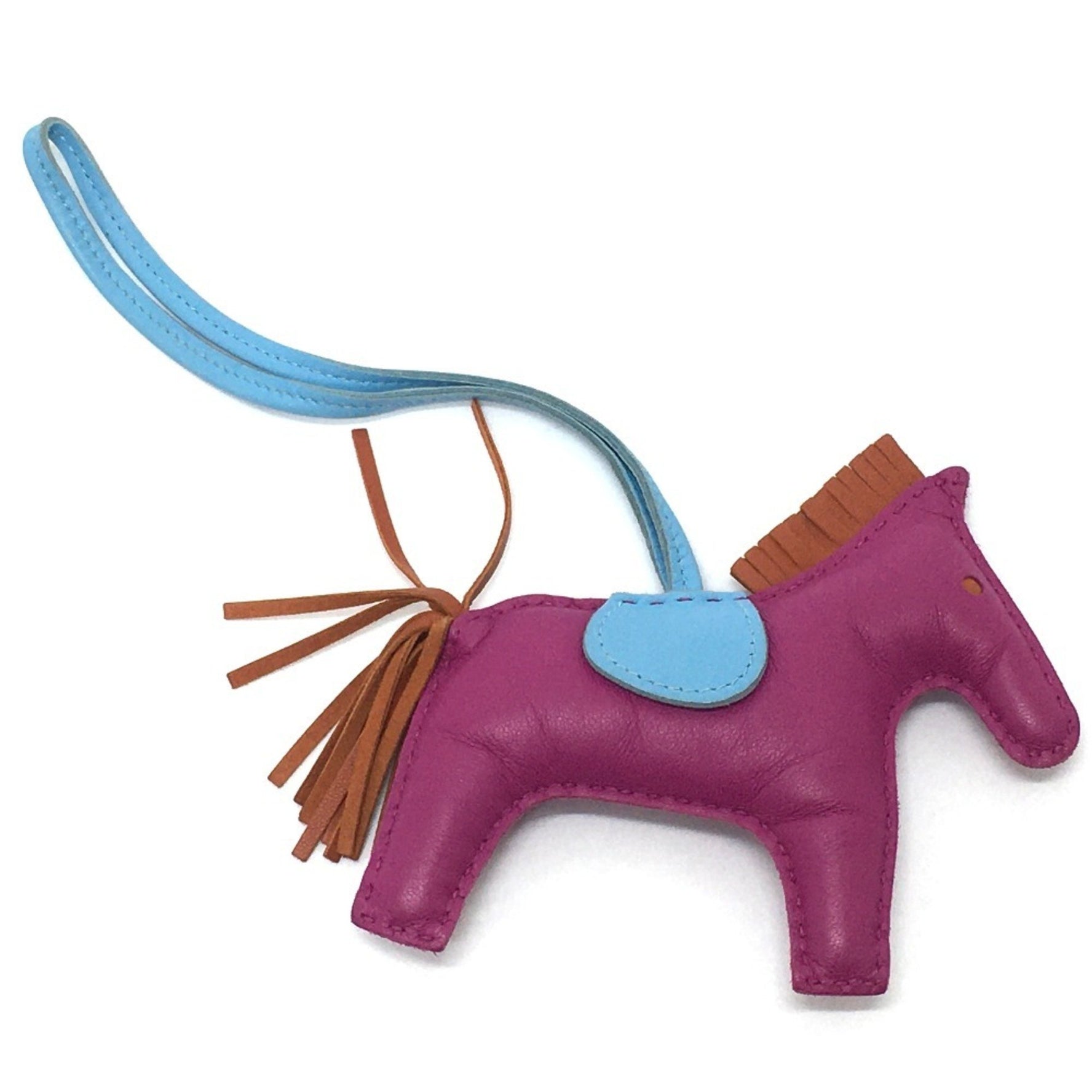 HERMES Horse Rodeo MM Bag Charm Keychain for Women Rose Purple x Carnelian Celeste