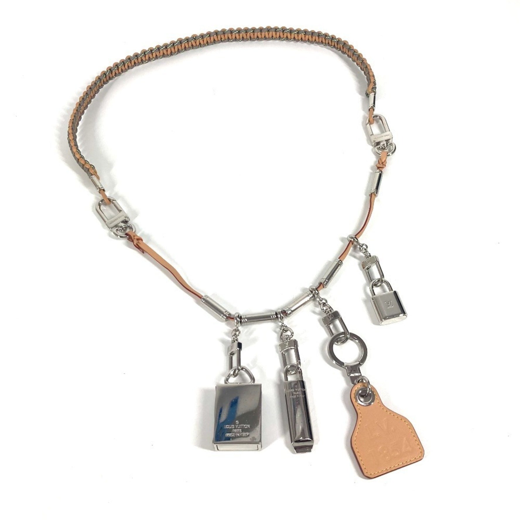 Louis Vuitton Monogram Titanium Logo Big Padlock Key Whistle Shoulder Strap Necklace Metal Leather