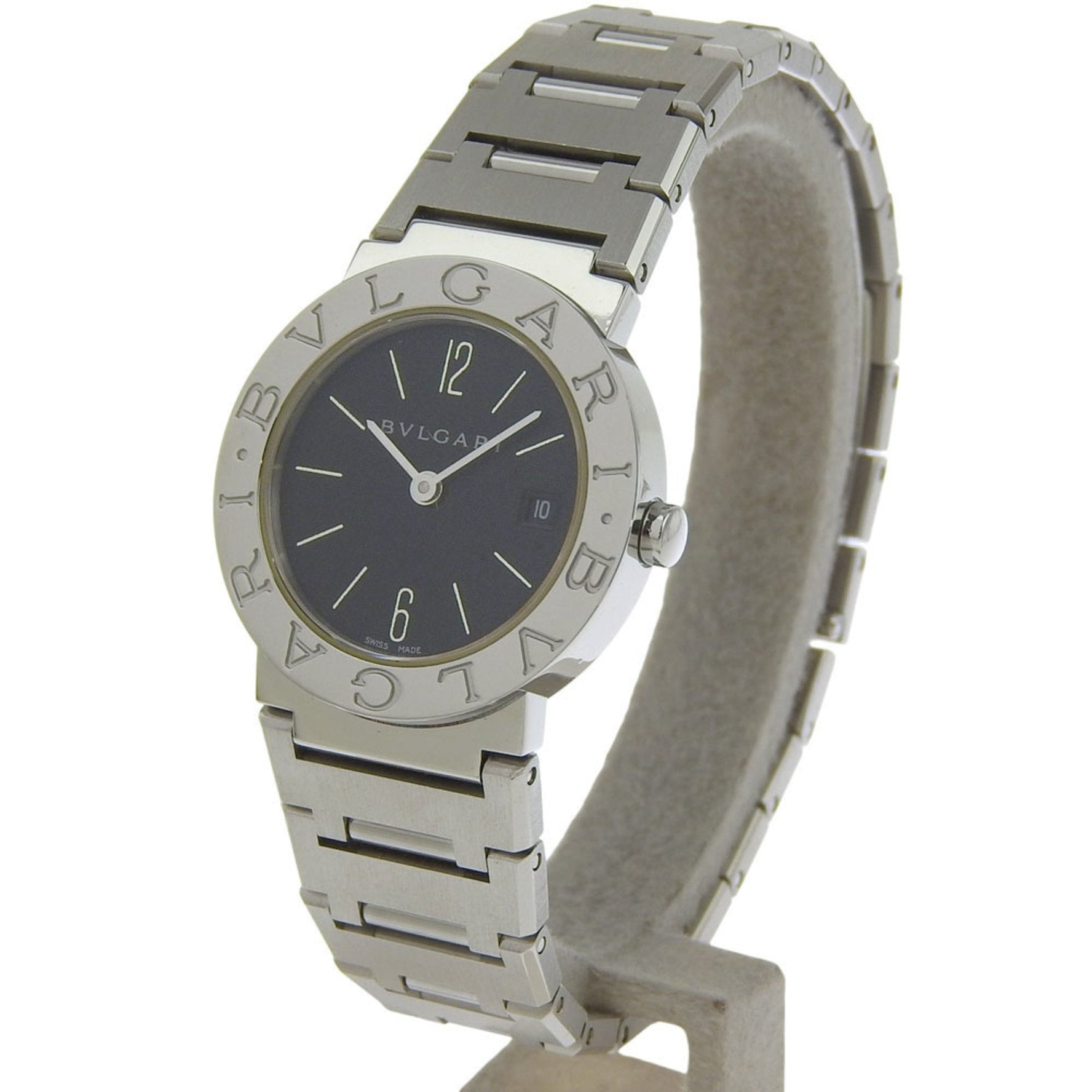 Bvlgari Watch Stainless Steel Quartz Analog Display Black Dial