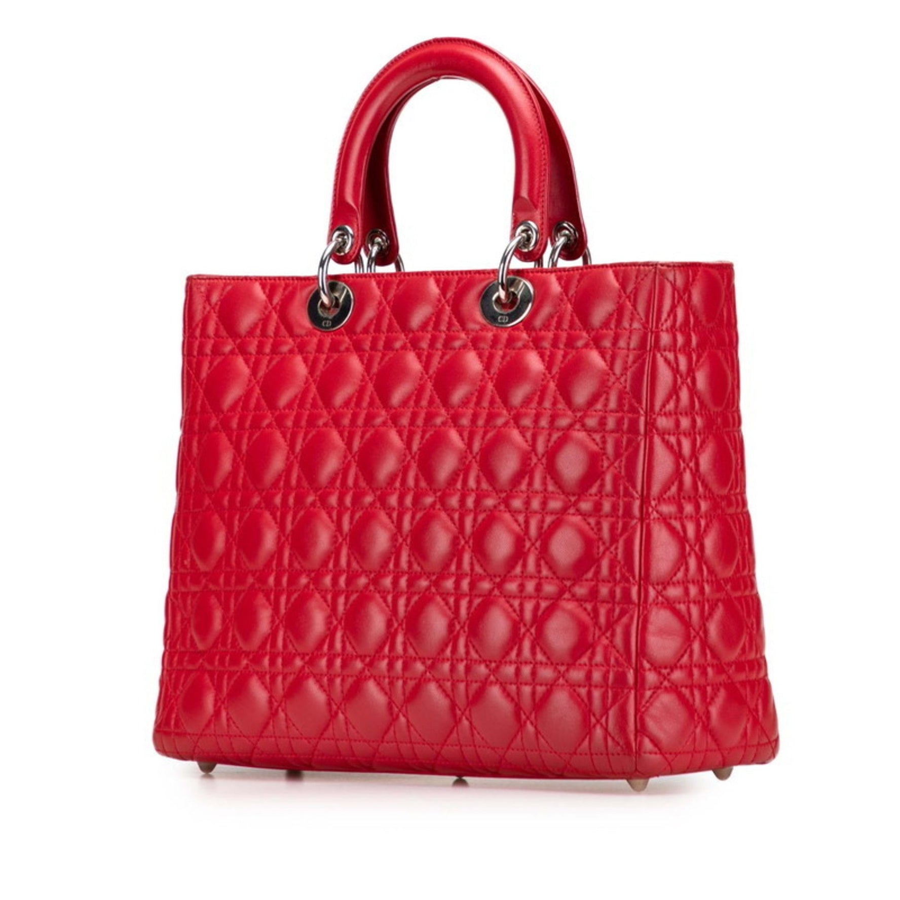 Christian Dior Dior Cannage Lady Large Handbag/Shoulder Bag, Red and Silver Lambskin