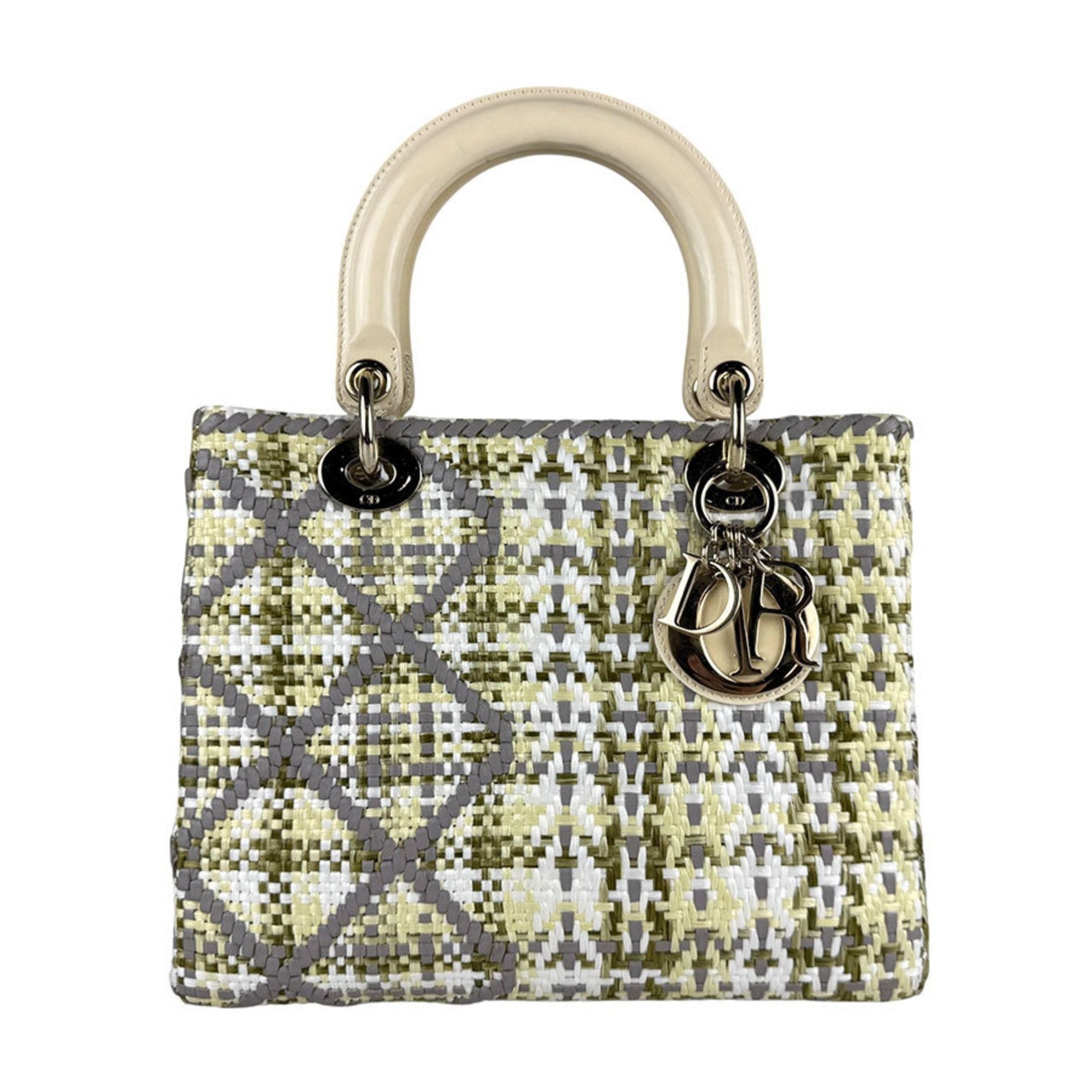 Christian Dior Lady handbag/shoulder bag in patent leather, nylon, and leather cream multicolor .