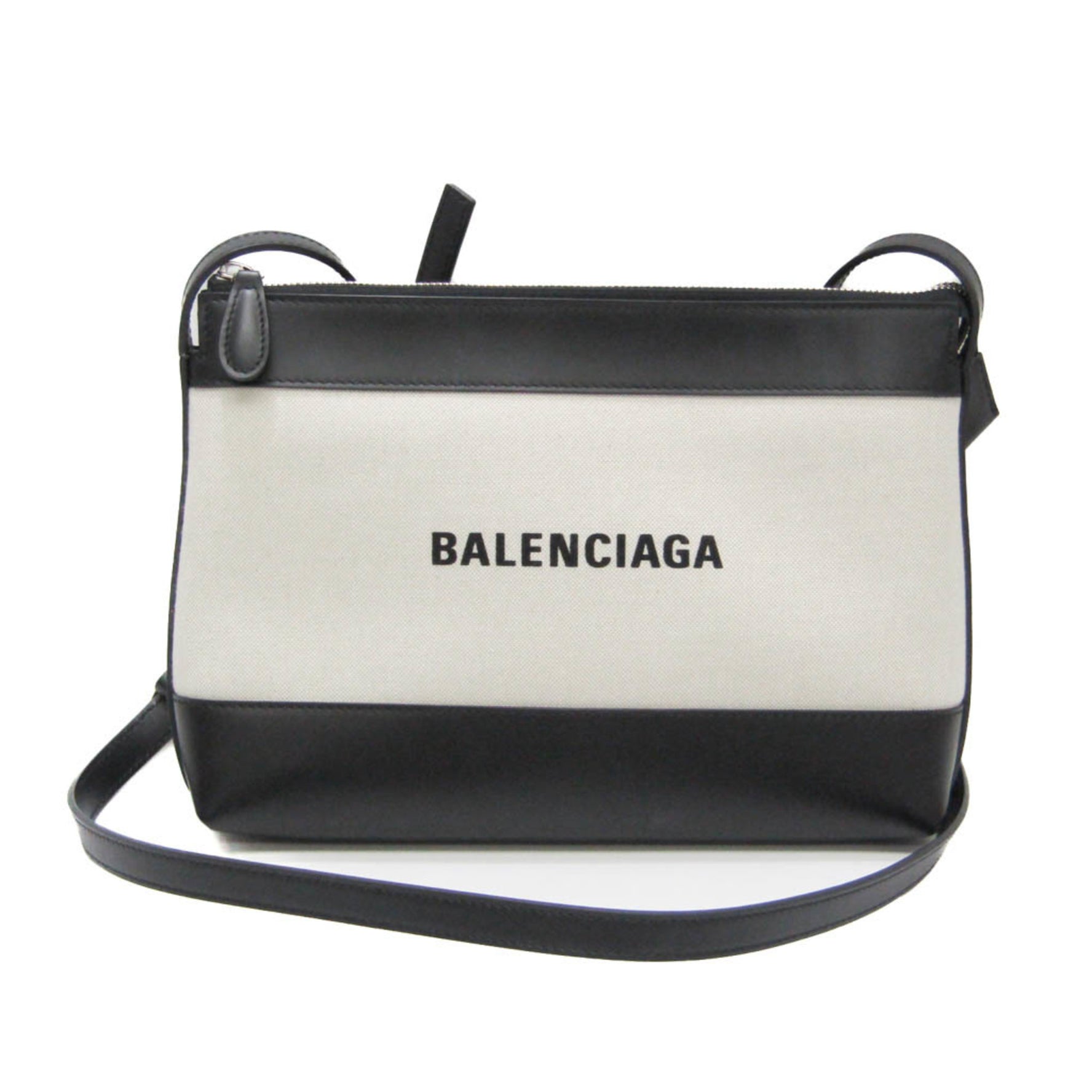 Balenciaga Women's Canvas,Leather Shoulder Bag Black,Light Beige