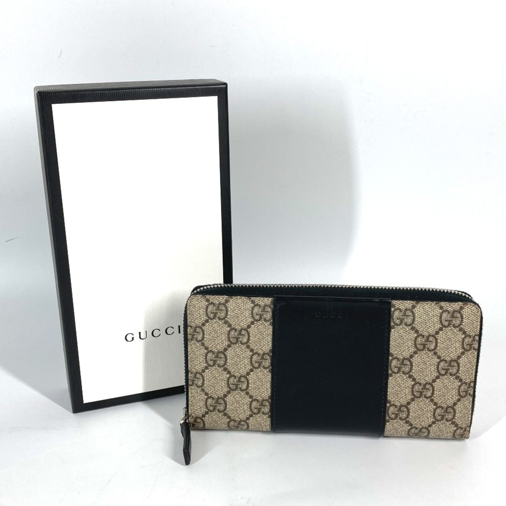 GUCCI GG Supreme Round Zip Long Wallet in PVC/Leather, Beige