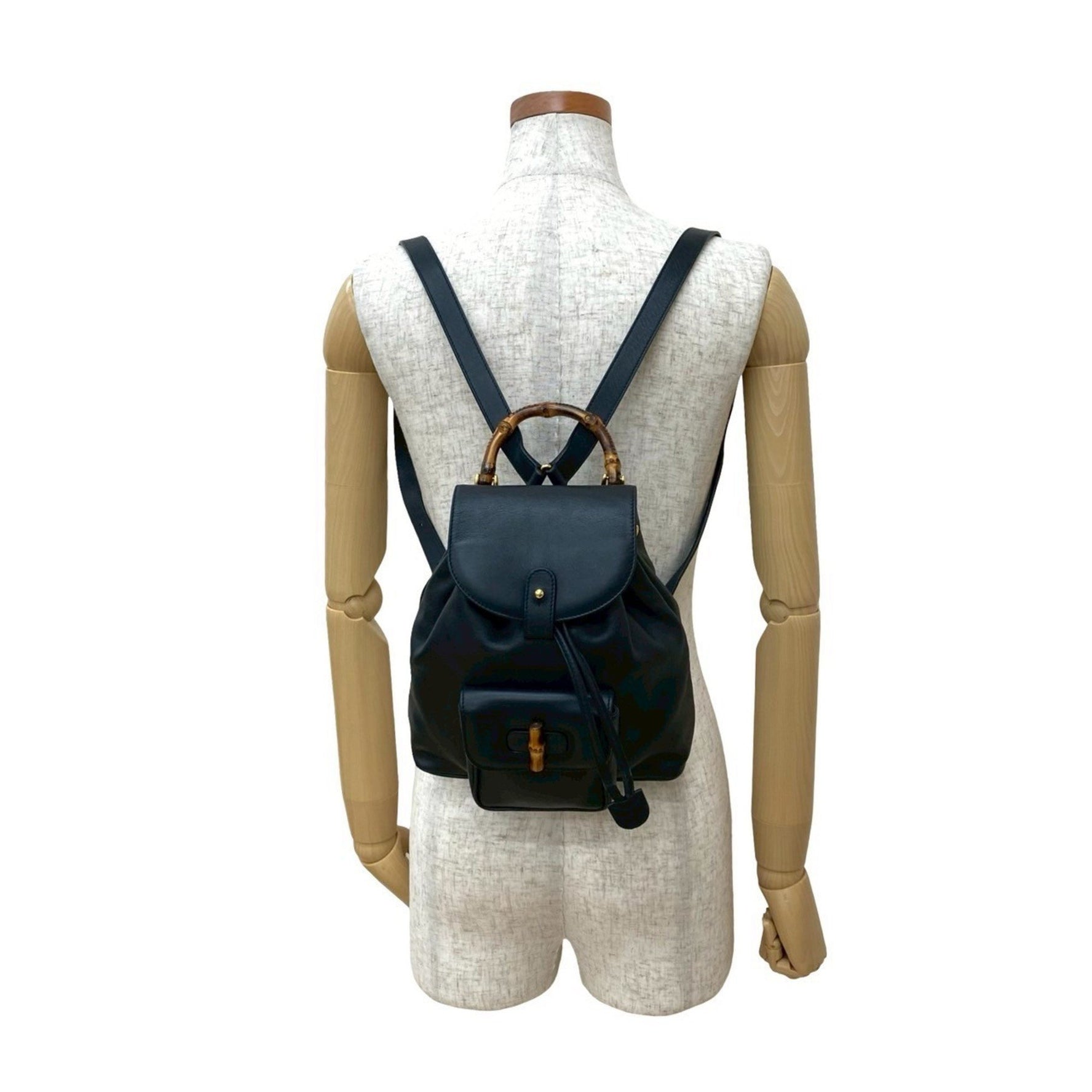 GUCCI Bamboo Turnlock Leather Rucksack/Daypack in Dark Navy (08764)