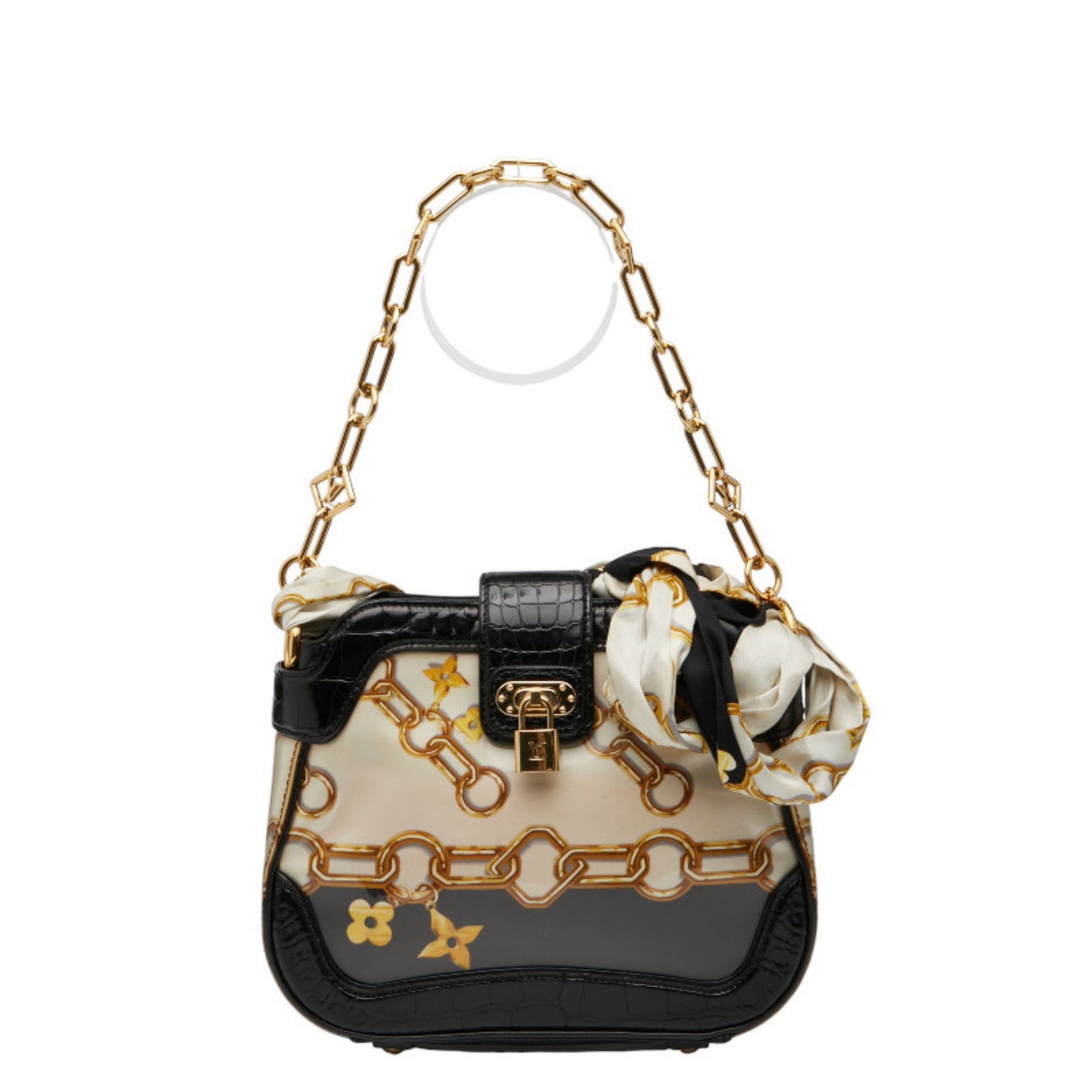 Louis Vuitton Monogram Charm Sac Fleur Chain Shoulder Bag Handbag Black Beige Gold Leather Vinyl LOUIS VUITTON