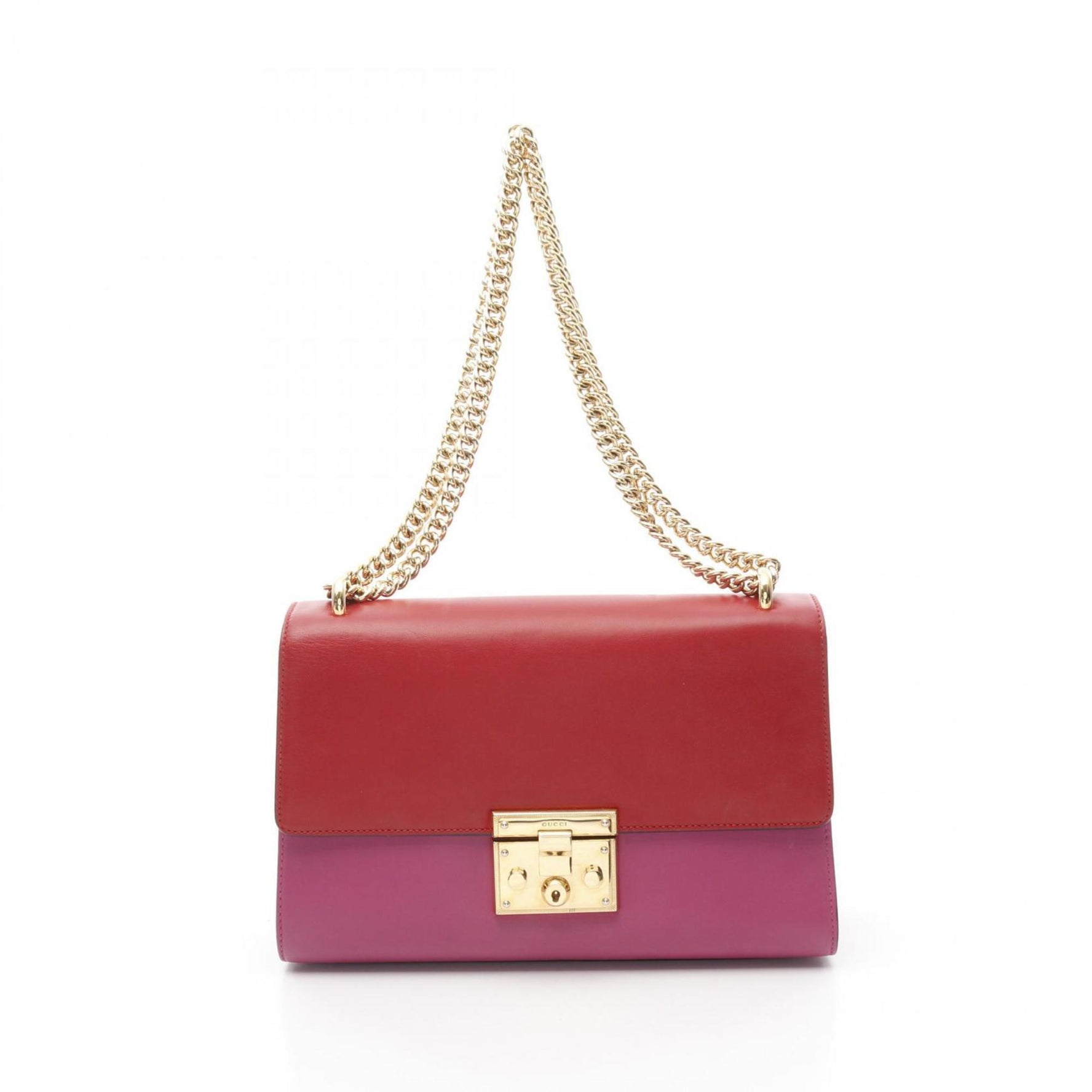 GUCCI Padlock Shoulder Bag Leather Red Pink