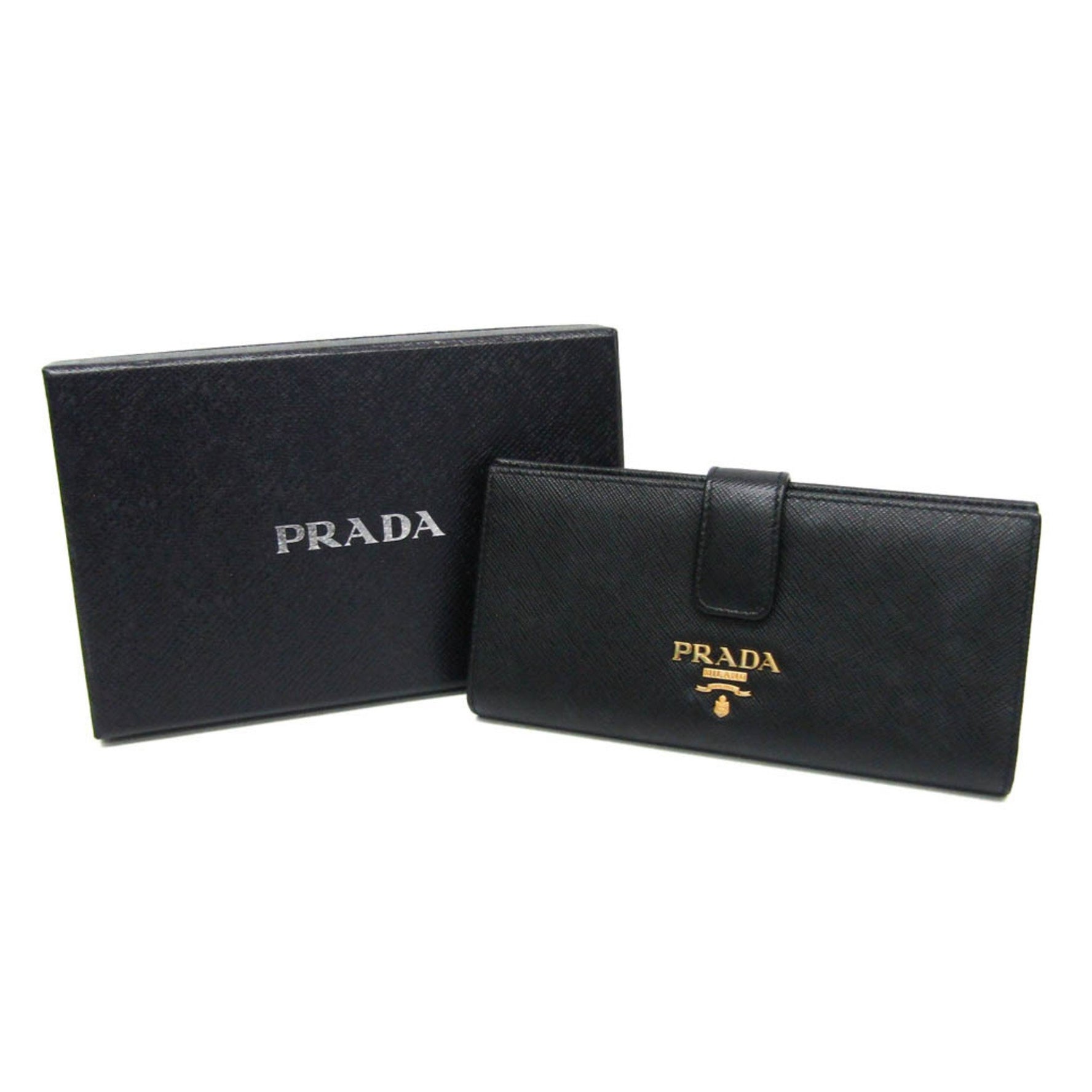 Prada Saffiano Women's Leather Long Wallet (bi-fold) Black