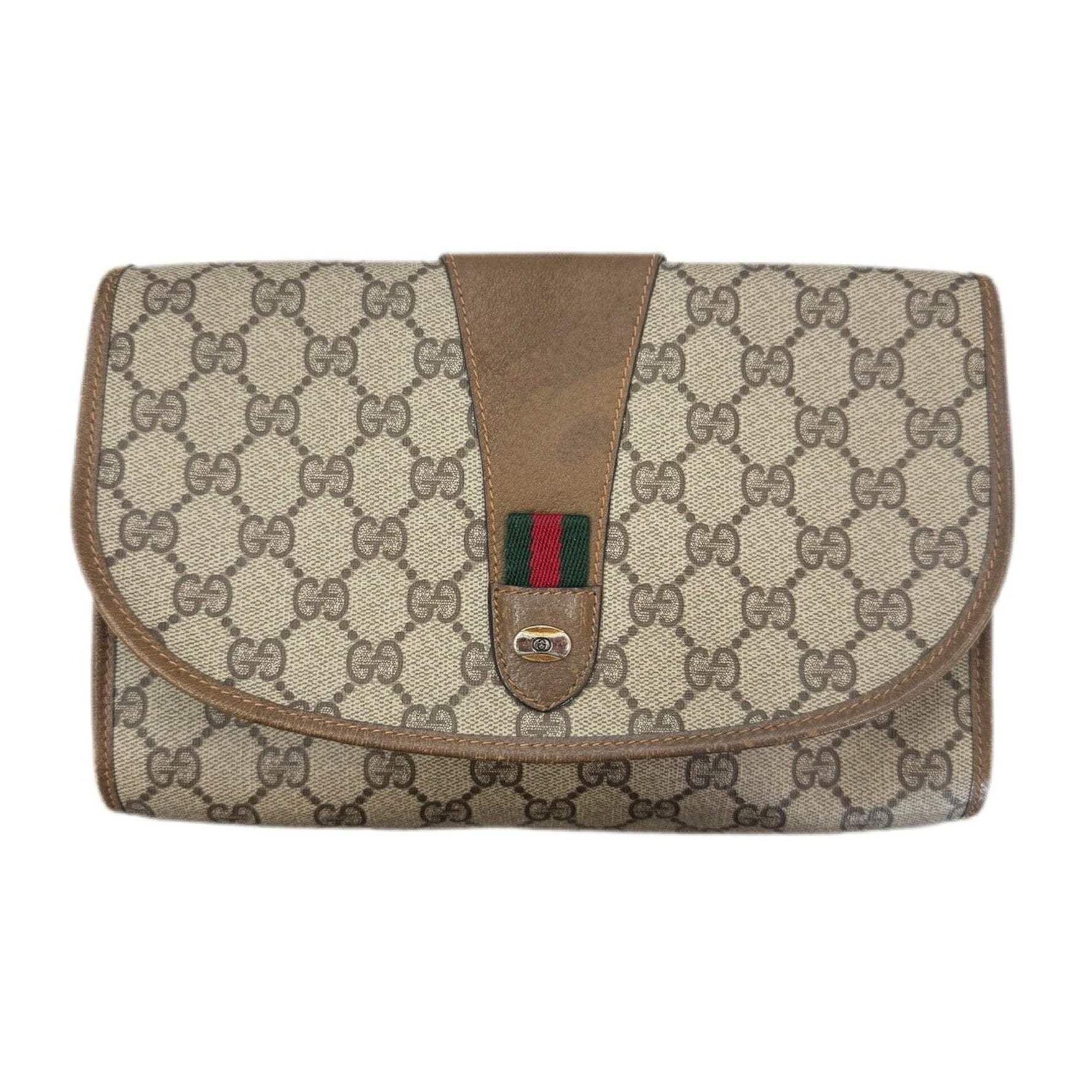 GUCCI GG Supreme Sherry Line Clutch Bag, Old Gucci, Beige/Brown, 89/01/030, Men's/Women's