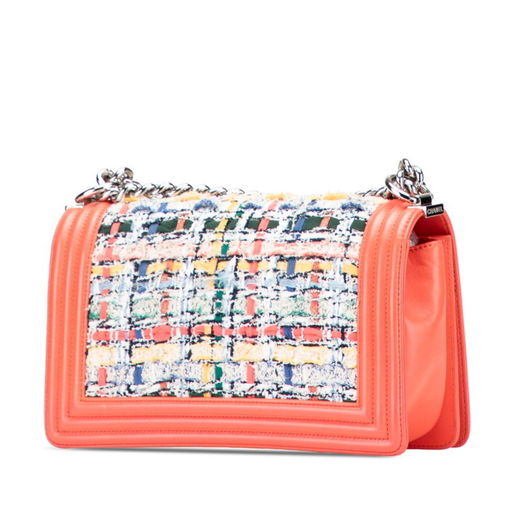 CHANEL Boy Shoulder Bag in Orange and Multicolored Tweed Leather